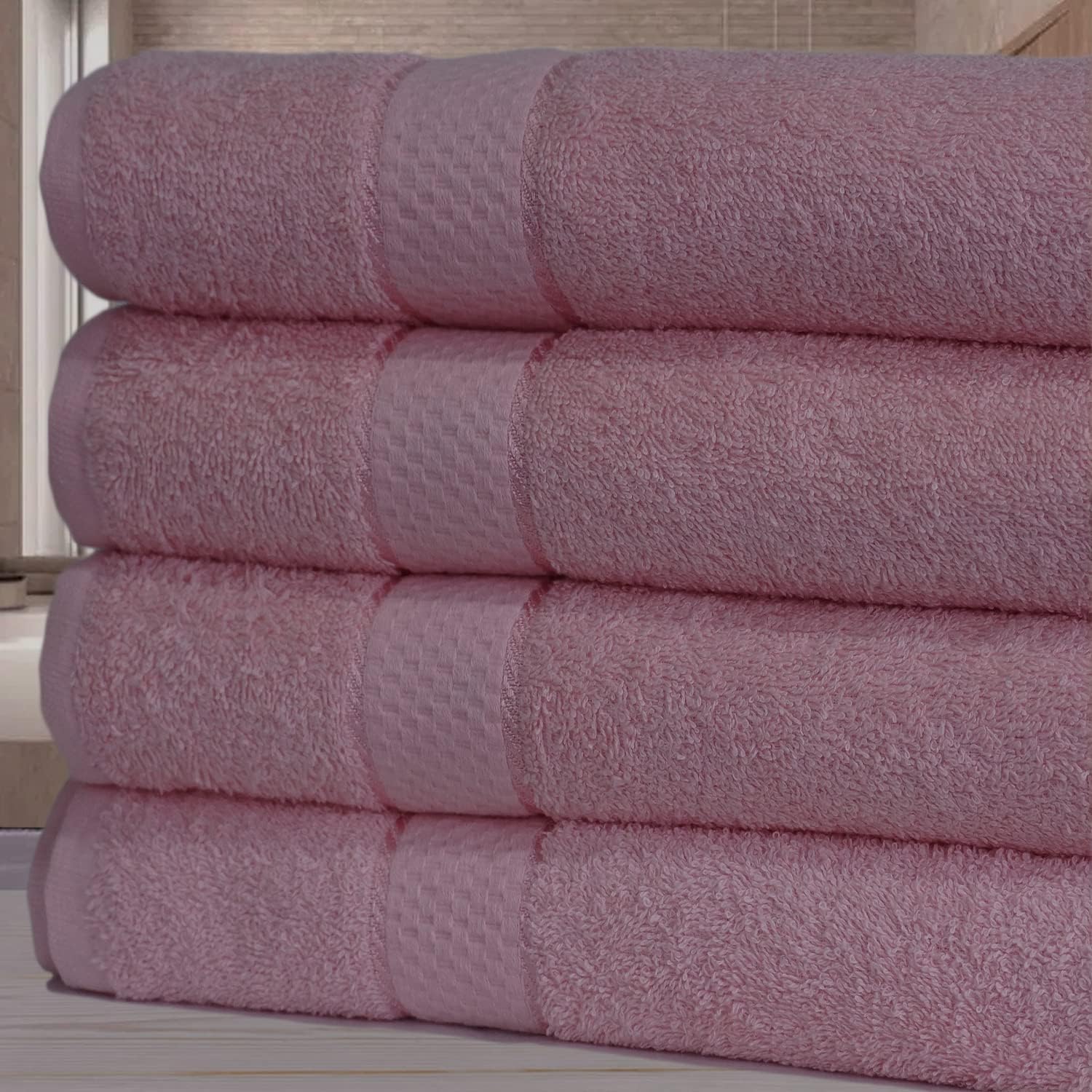 KNIGHTS BRIDGE Luxury Egyptian Cotton Bath Sheet Set, 80x140 cm, Pack of 4 Super Soft Absorbent Jumbo Towels (Pink)