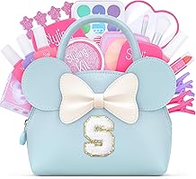 Kit de maquillaje de simulaci&oacute;n para ni&ntilde;os peque&ntilde;os Ni&ntilde;os: 21 piezas de juguetes de maquillaje con bolso inicial para ni&ntilde;os peque&ntilde;os: regalos de cumplea&ntilde;os para ni&ntilde;as de 3, 4 y 5 a&ntilde;os Juego de tocador Regalo de cumplea&ntilde;os de Navidad Azul S