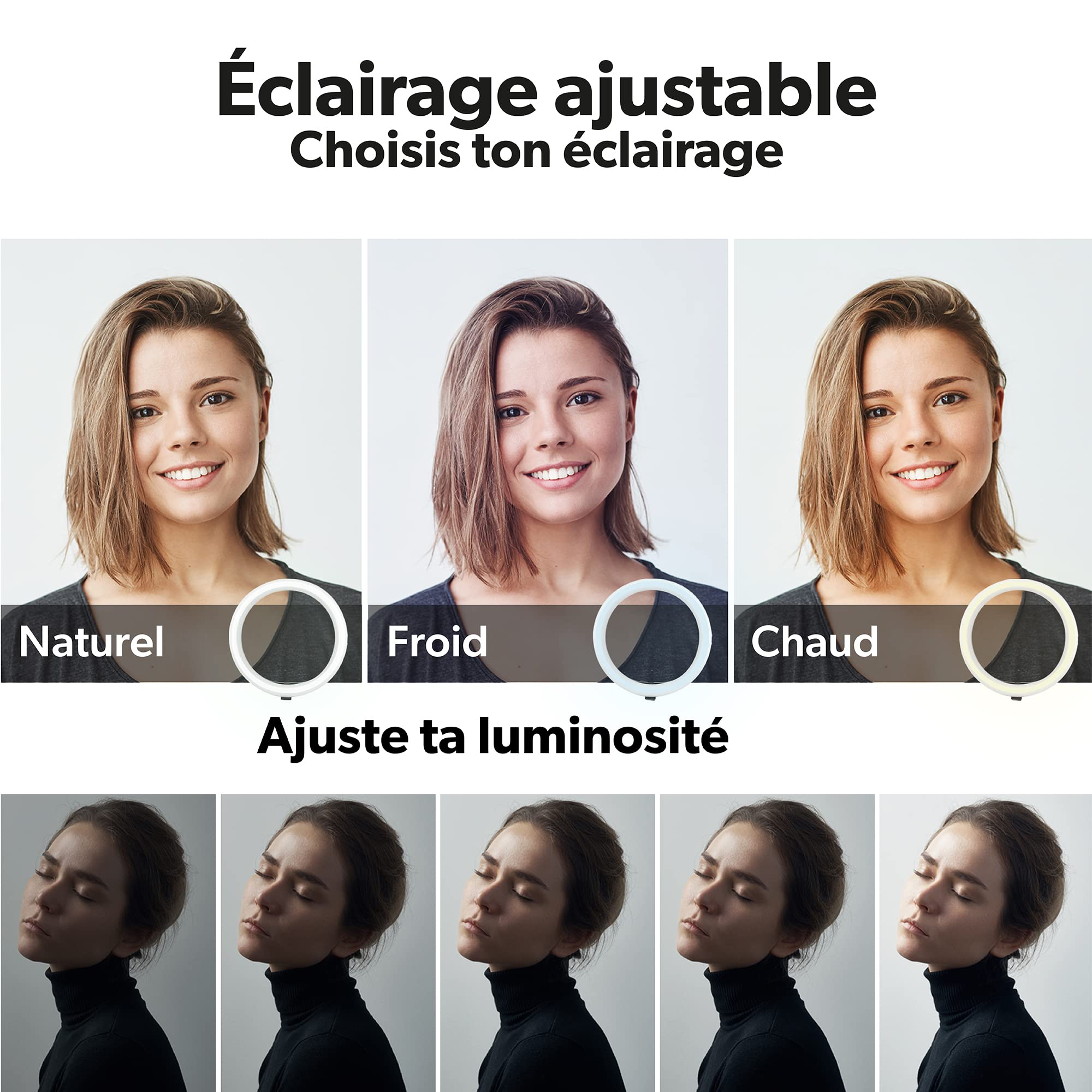 T'NB Influence Ring Light mit Stativ für Studio, Verstellbarer LED-Ring, ideal für Fotos, Videos und Videos Tiktok/YouTube/Twitch/Instagram, Höhe verstellbar bis 160 cm – Schwarz