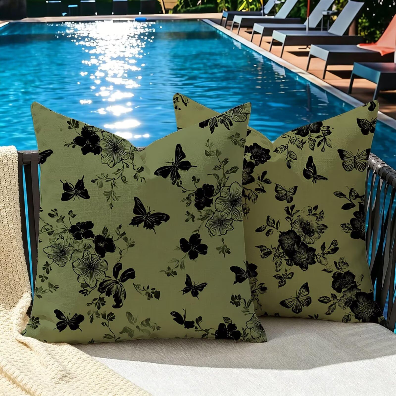 Kissenbezug 65x65cm Outdoor Kissen 2er Set Schmetterling Schwarz Samt