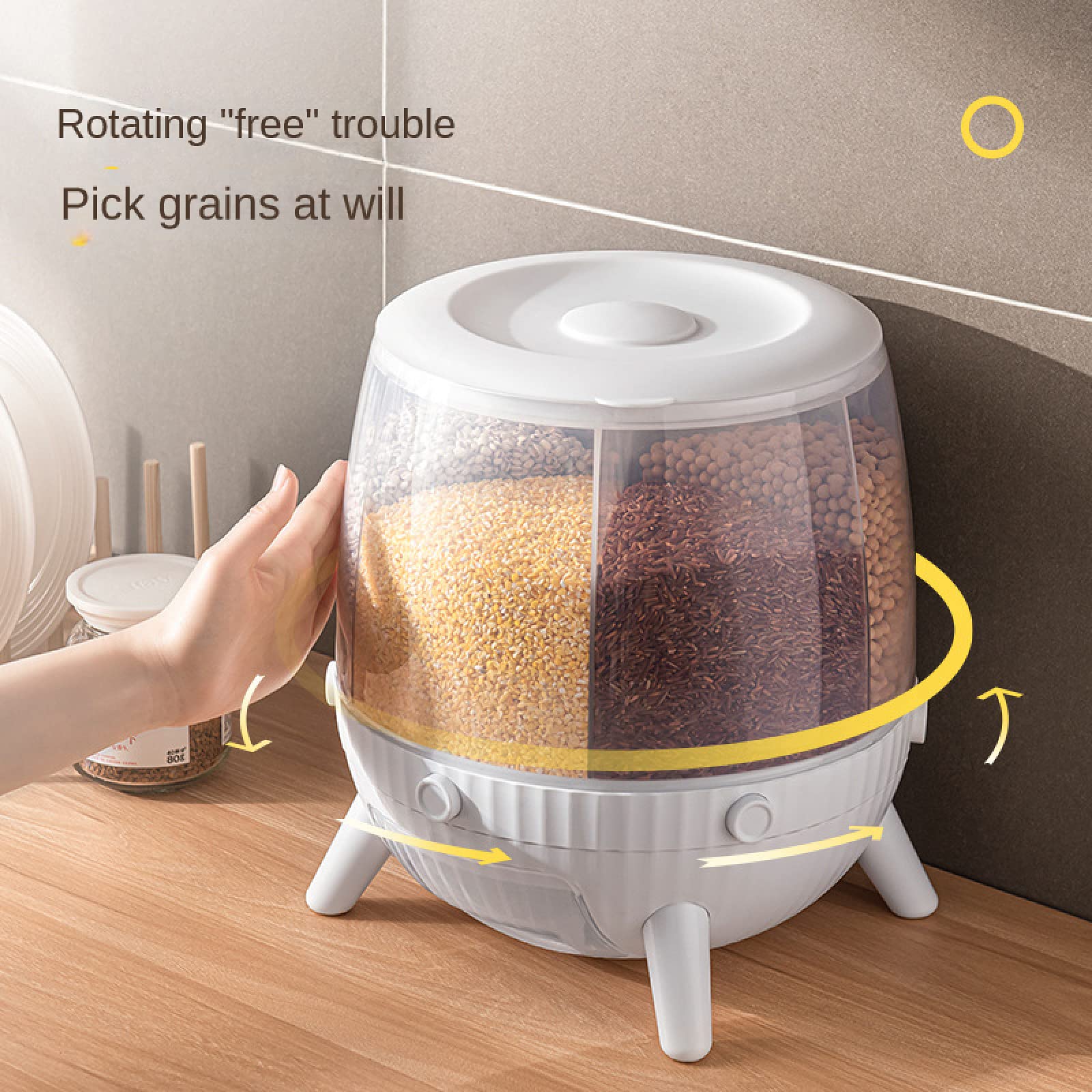 NIBHZ Contenitori per Riso da 6 kg Dispenser per Alimenti Contenitore per Riso Rotante a 6 Griglie con Tazza Scatola per Alimenti per Cereali secchi