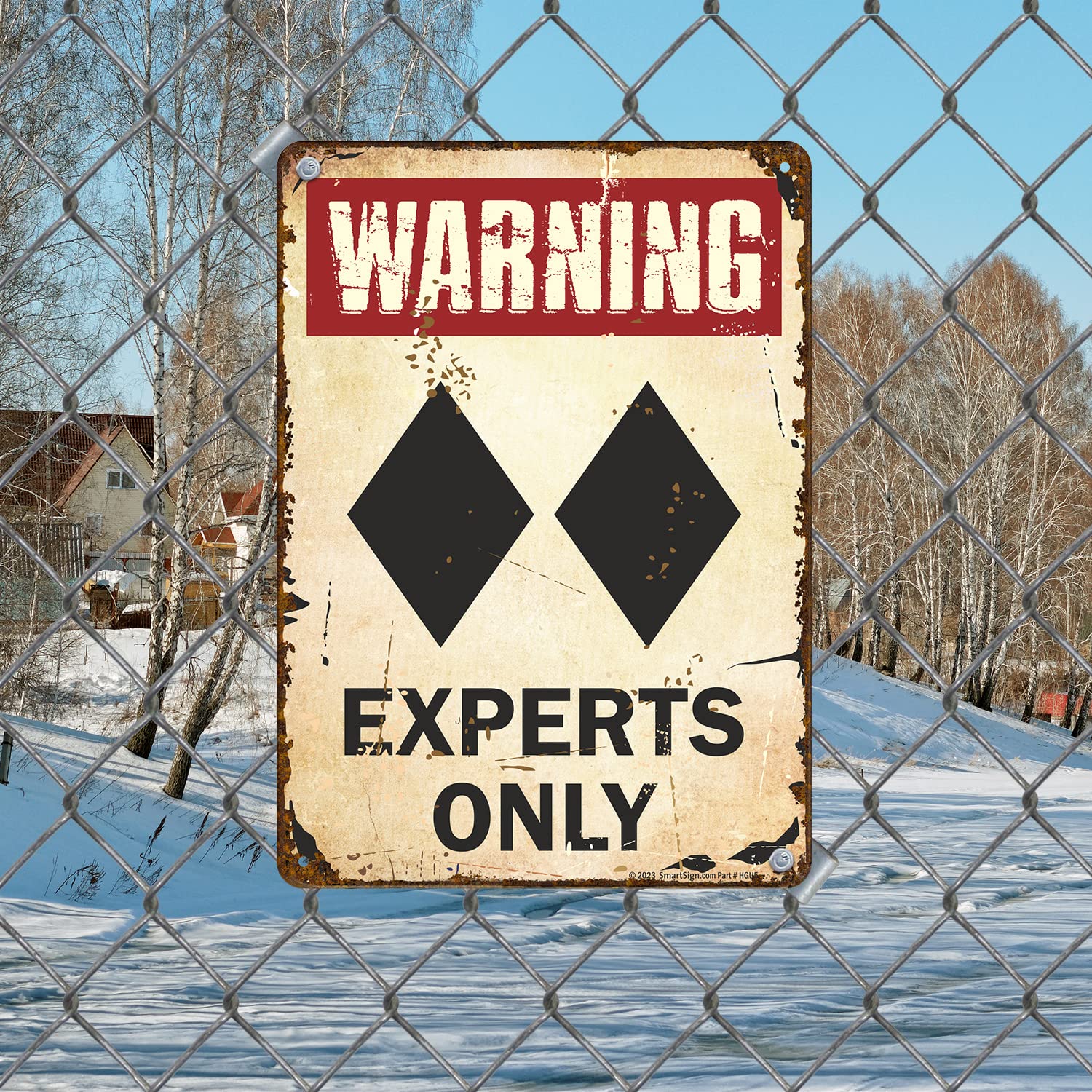 SmartSign Skischild "Warning Experts Only", Vintage-Schild mit doppeltem schwarzen Diamanten, 35,6 x 25,4 cm, rustikale Wanddekoration für Bar/Lodge/Küche/WC/Café, 55 mm HDPE-Kunststoff, 3 Stück