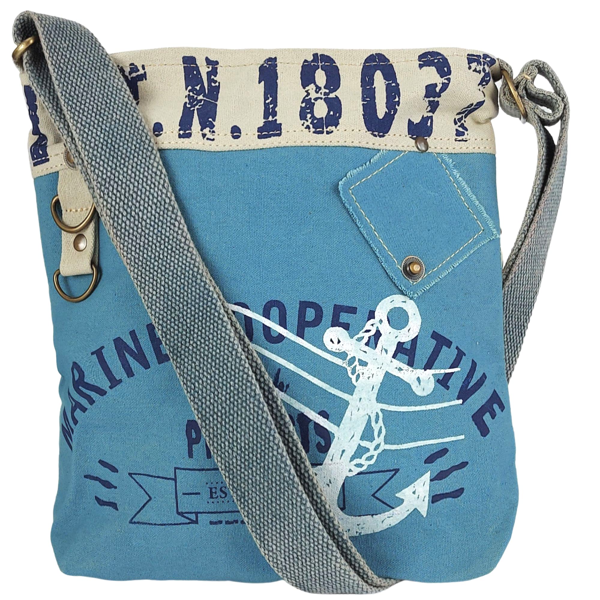 Sunsa Maritim Anker Design Crossbody Bag. Vegane Damen Umhängetasche. Blau