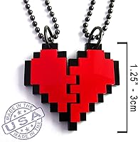 Vista 7 de BFF - Juego de collar de corazón de píxeles de la amistad, juego de 2 collar de corazón de 8 bits para el día de San Valentín
