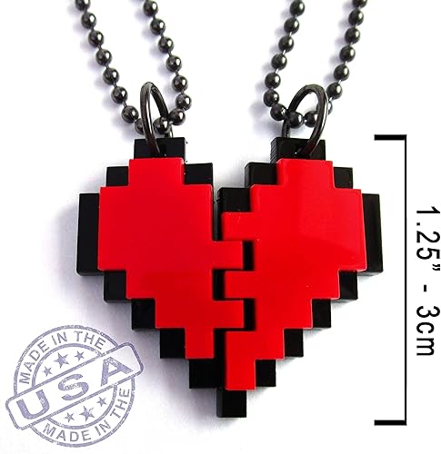 Miniatura 7 de BFF - Juego de collar de corazón de píxeles de la amistad, juego de 2 collar de corazón de 8 bits para el día de San Valentín