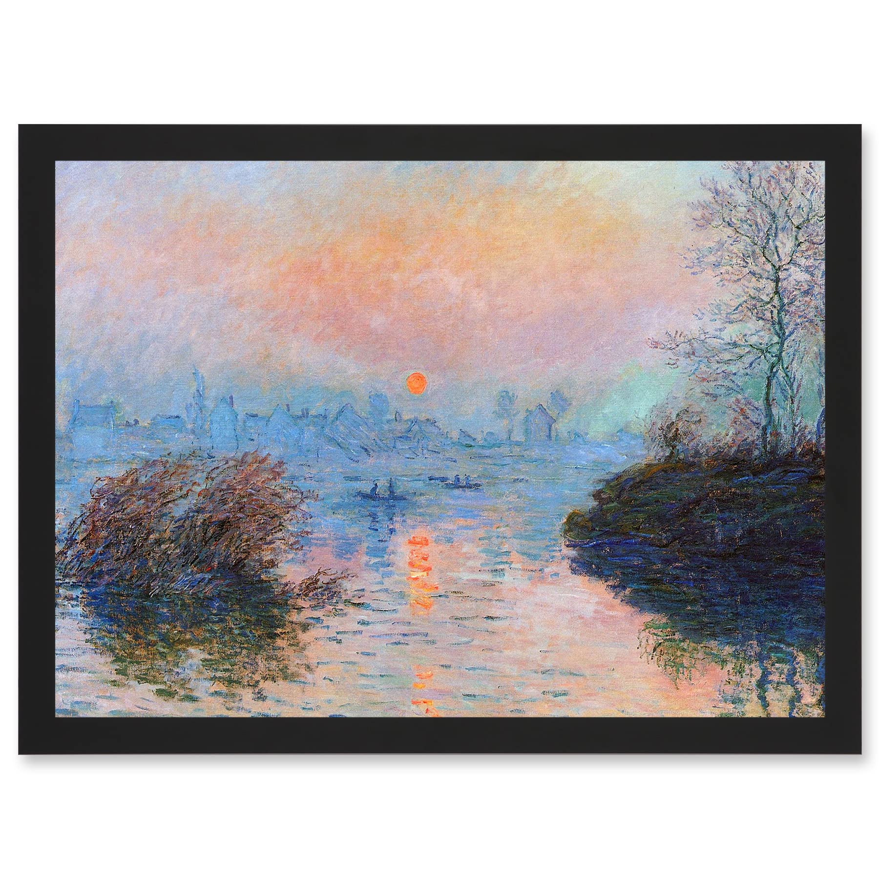 Wee Blue Coo Monet Sunset Seine Lavacourt Winter Painting Artwork Framed Wall Art Print A4