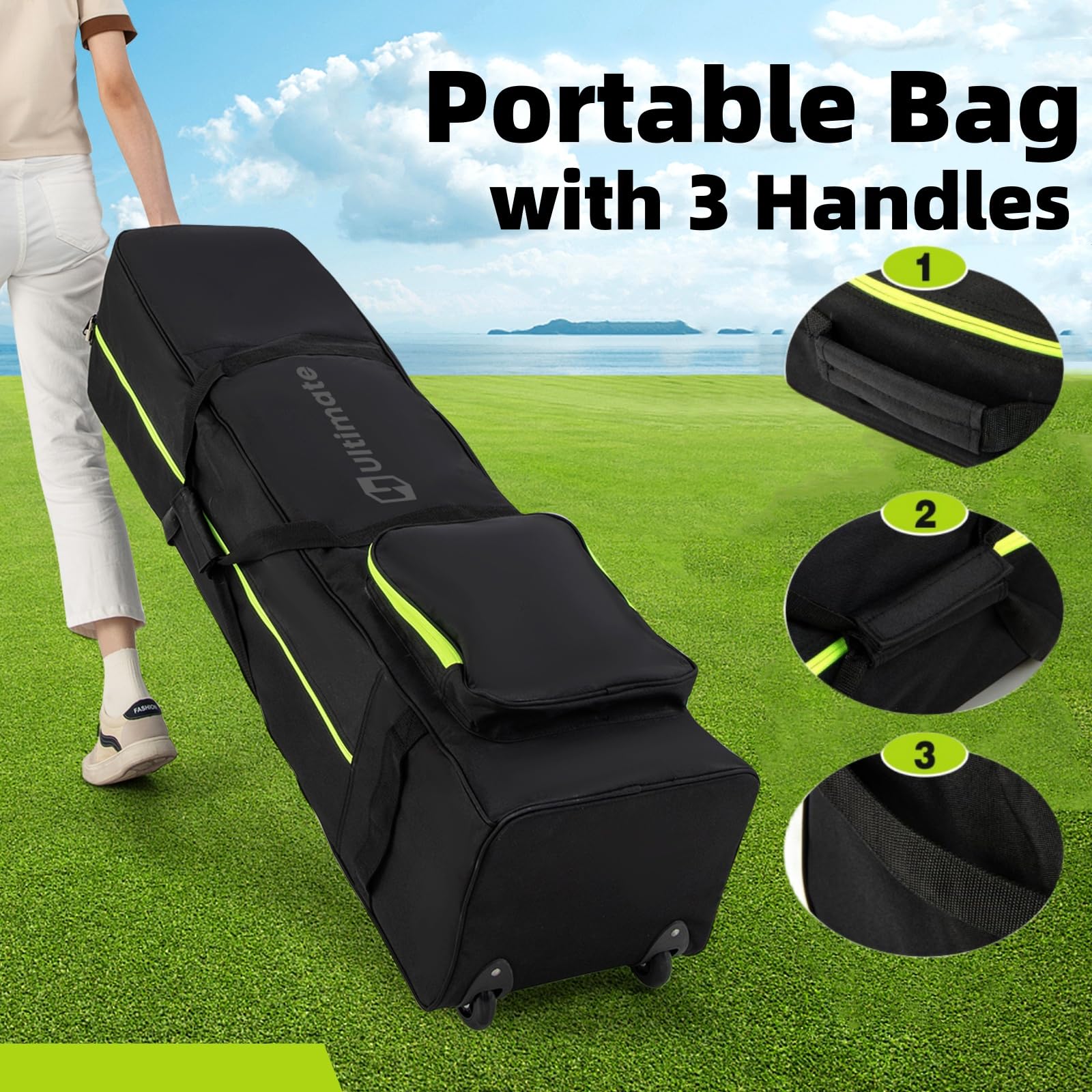 LIFEZEAL Borsa da Viaggio per Golf con Ruote Silenziose, Custodia Golf da viaggio con Manico Ergonomico, Finestra Identificativa, Ampio Scomparto, Copertura Pieghevole per Mazze da Golf, Nero