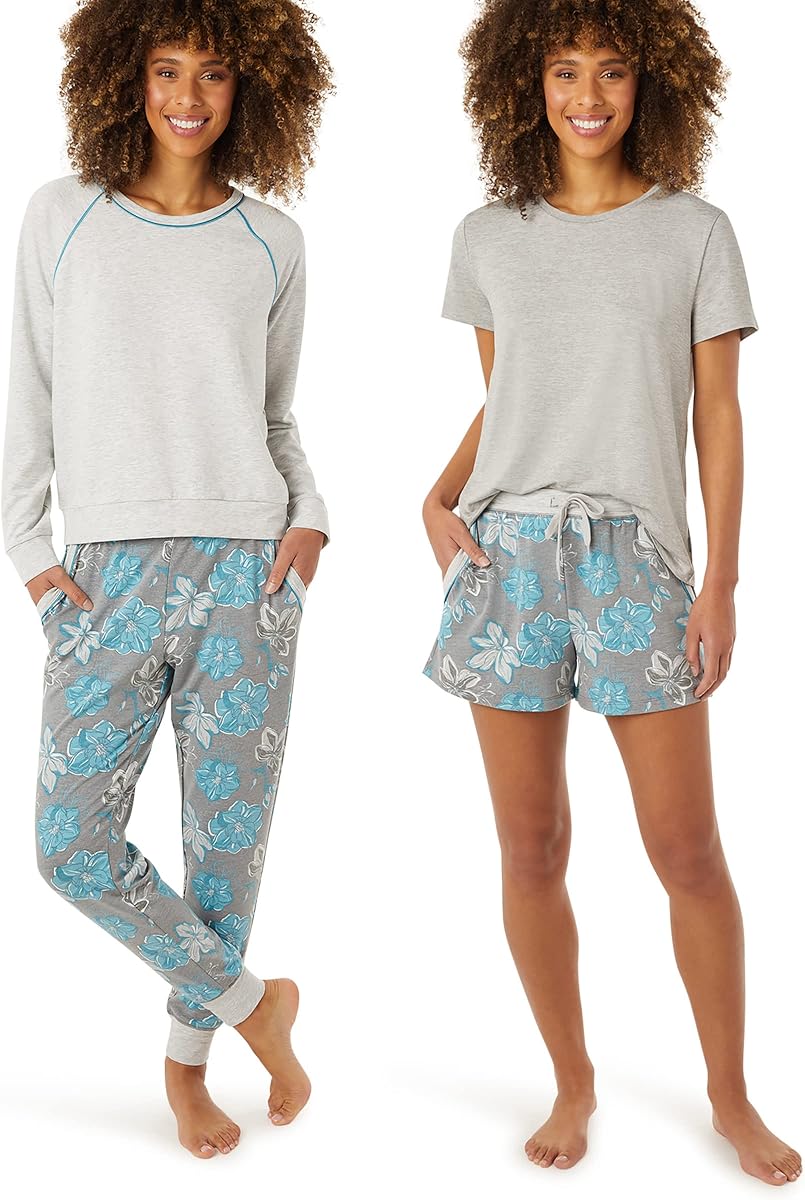 Eddie Bauer 4pc Women's Pajama Sets - Long Sleeve & Jogger Pajama Set for Women - Womens Pajama Sets Shorts & Crewneck Top
