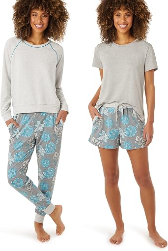 Eddie Bauer 4pc Womens Pajama Sets - Long Sleeve & Jogger Pajama Set for Women - Womens Pajama Sets Shorts & Crewneck Top