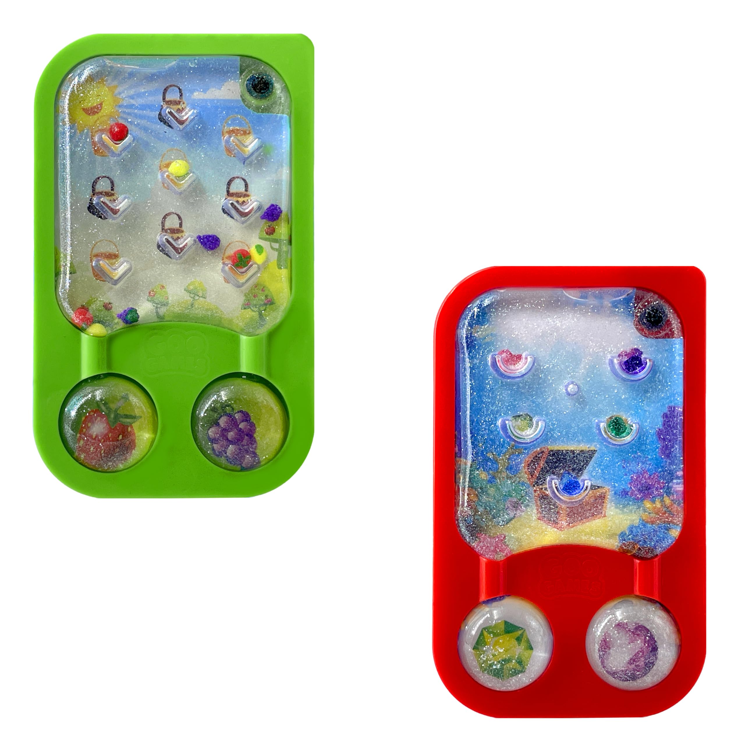 Sky Castle GooGames, Hand-Held Water Games with Floating Treasures, Sensory Fidget Game Adventures, Non-Toxic, No-Mess, Perfect Travel Toy! (Fruits + Gems Bundle)