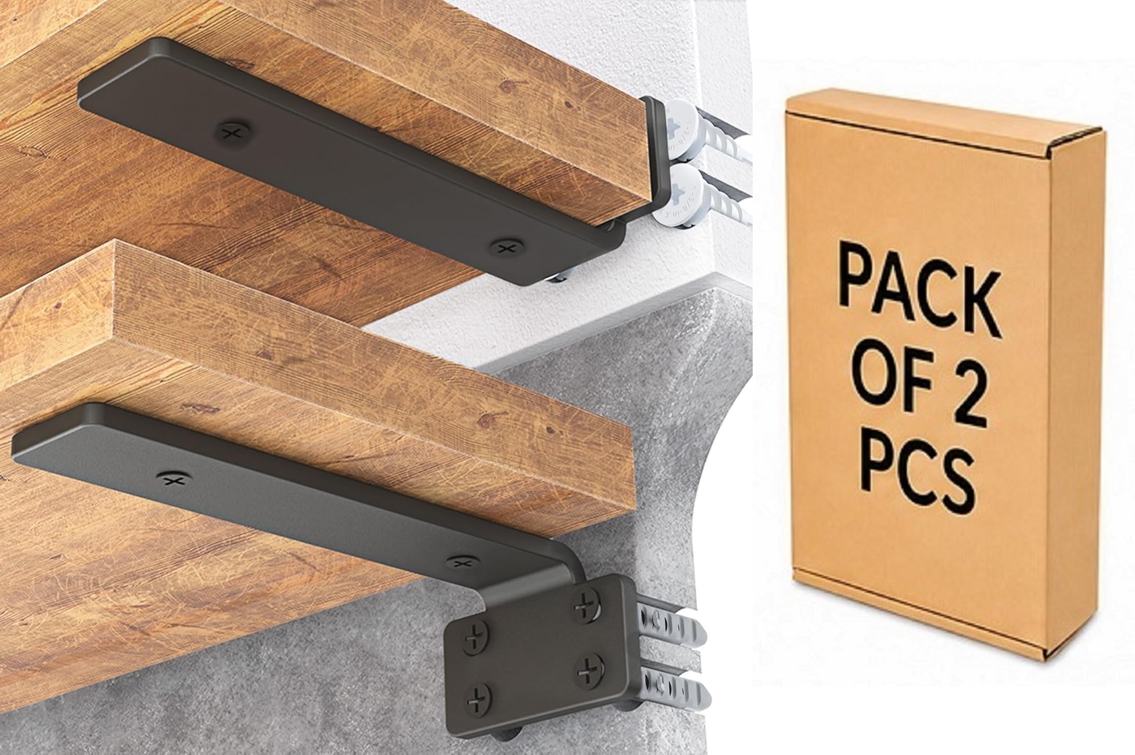 Q1 Beads 2 Pack 10 inch Metal Heavy Duty(4mm) Thick 40 Kgs. Load Capacity Shelf Bracket, Heavy Duty Floating Bracket for Shelves,Black Powder Coated Wall Shelf Support Brackets (10 inches)-picture-18