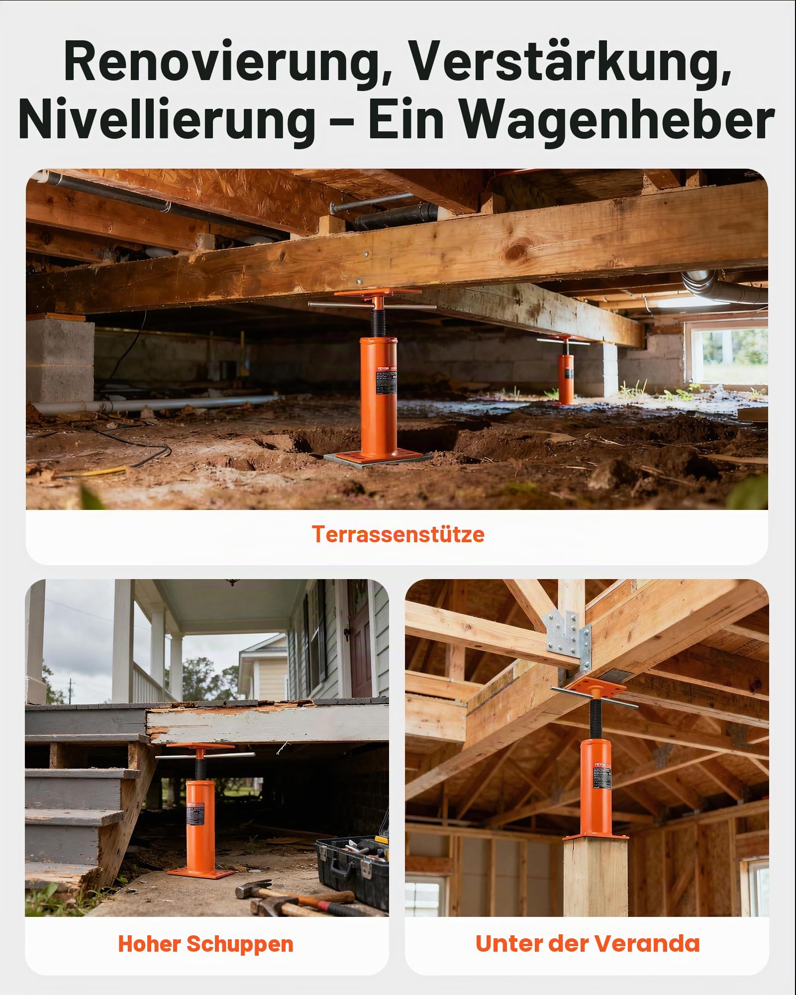VEVOR Kellerheber, 2er-Set, Höhenbereich von 30,48-40,64 cm, max. Tragkraft pro Einheit: 40,6 kg, Verstellbarer Stützbalken, zum Nivellieren, Teleskop-Stahlheber für vorübergehende Unterstützung