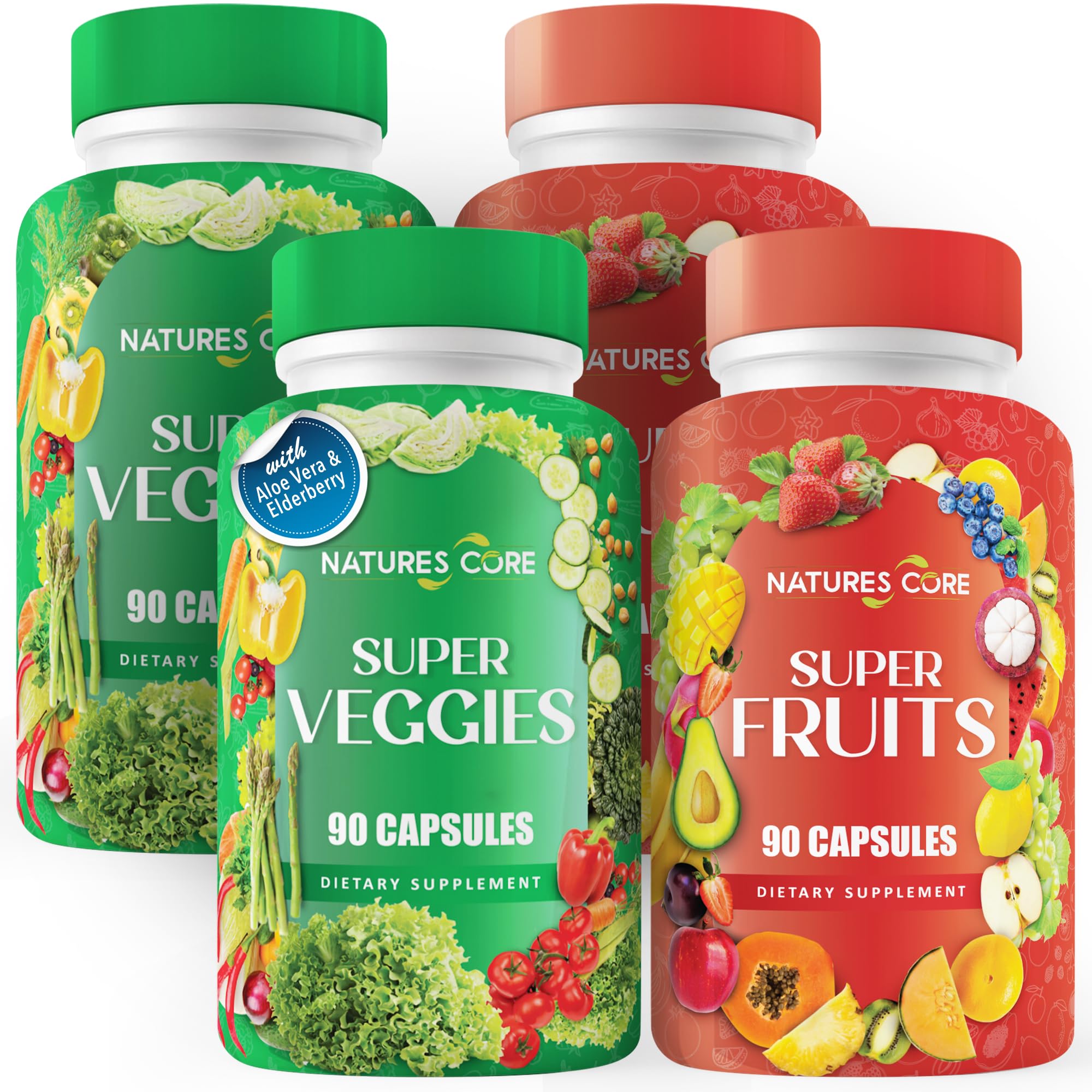 Nature's Core Fruit and Veggie Supplement - 360 Capsules -100% Whole Super Fruit and Super Vegetable Supplements & Vitamin, Made in USA, Soy Free, Vegan- 90 Count (Pack of 4)