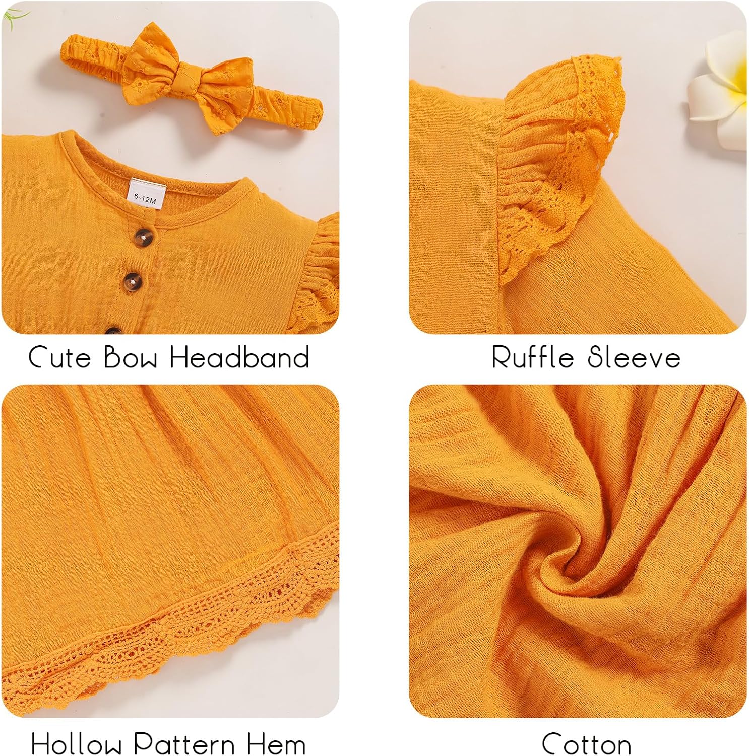 Sinhoon Toddler Fall Dress Baby Girl Dress Ruffle Long Sleeve Toddler Girl Dress Smocked Baby Fall Dresses with Bow Headband - Image 5