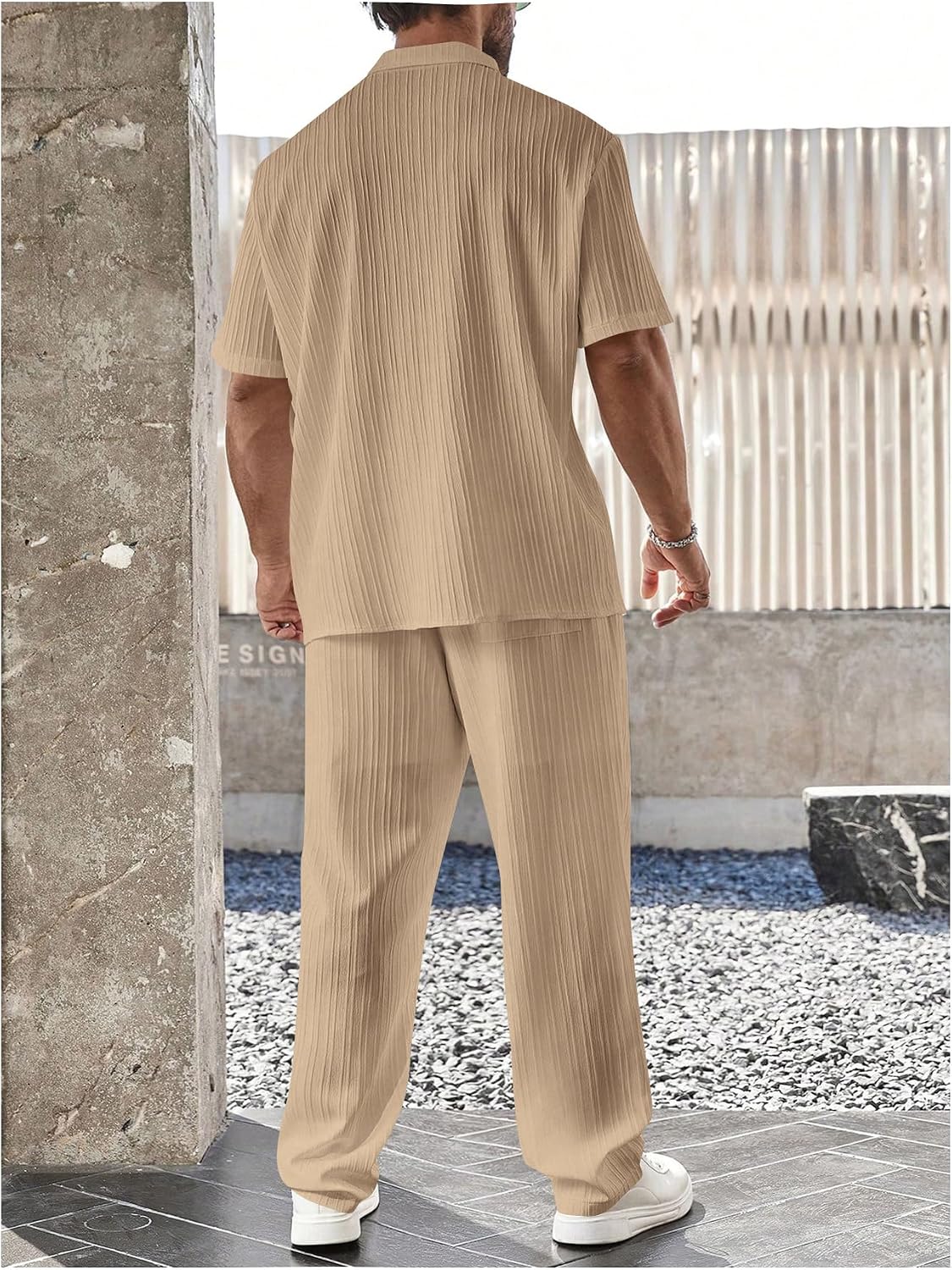SOLY HUX Men's Plus Size 2 Piece Outfits Summer Short Sleeve Button Down Shirt and Pants Set