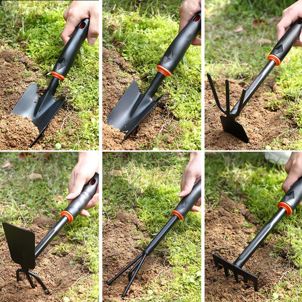 VILLCASE 6pezzi Pala Da Giardino in Ferro Piccola Pala Da Giardino Rastrello Doppio Lato Manico Antiscivolo Accessori Per Giardinaggio in Vaso Balcone e Casa