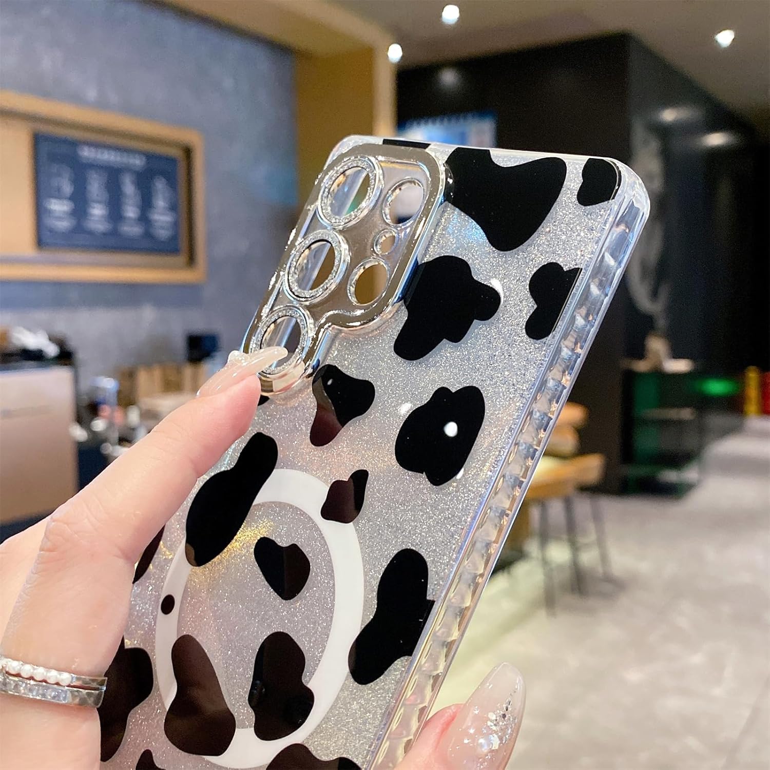 for Samsung Galaxy S23 Ultra Case Magnetic Glitter Camera Lens Protector for Women Girls Cute Design Soft TPU Shockproof Protective Case (Cow) - Image 4