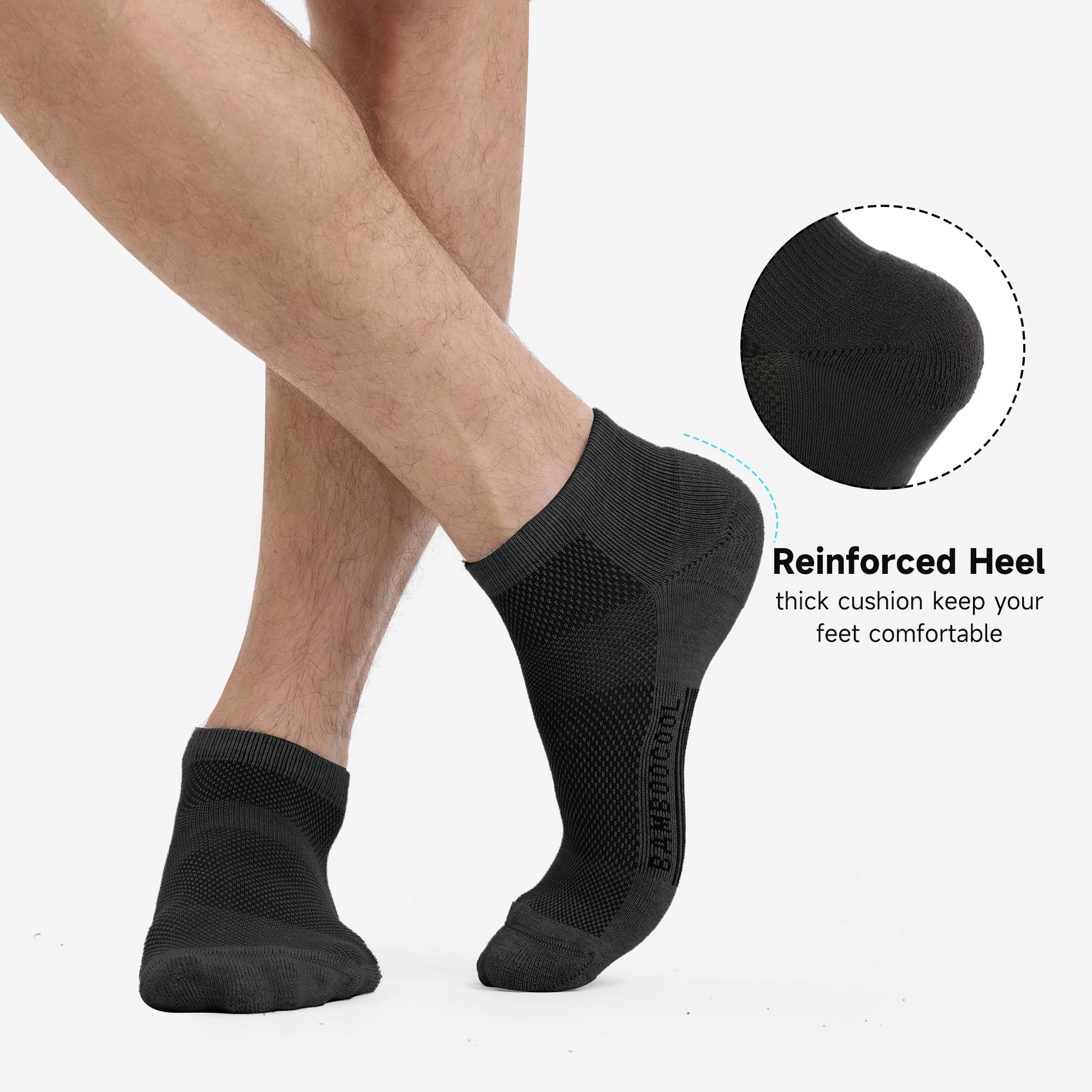 BAMBOO COOL Sportliche Herren-Knöchelsocken, gepolstert, feuchtigkeitsableitend, niedrig geschnitten, Netzsocken, Fußgewölbeunterstützung, 8 Stück