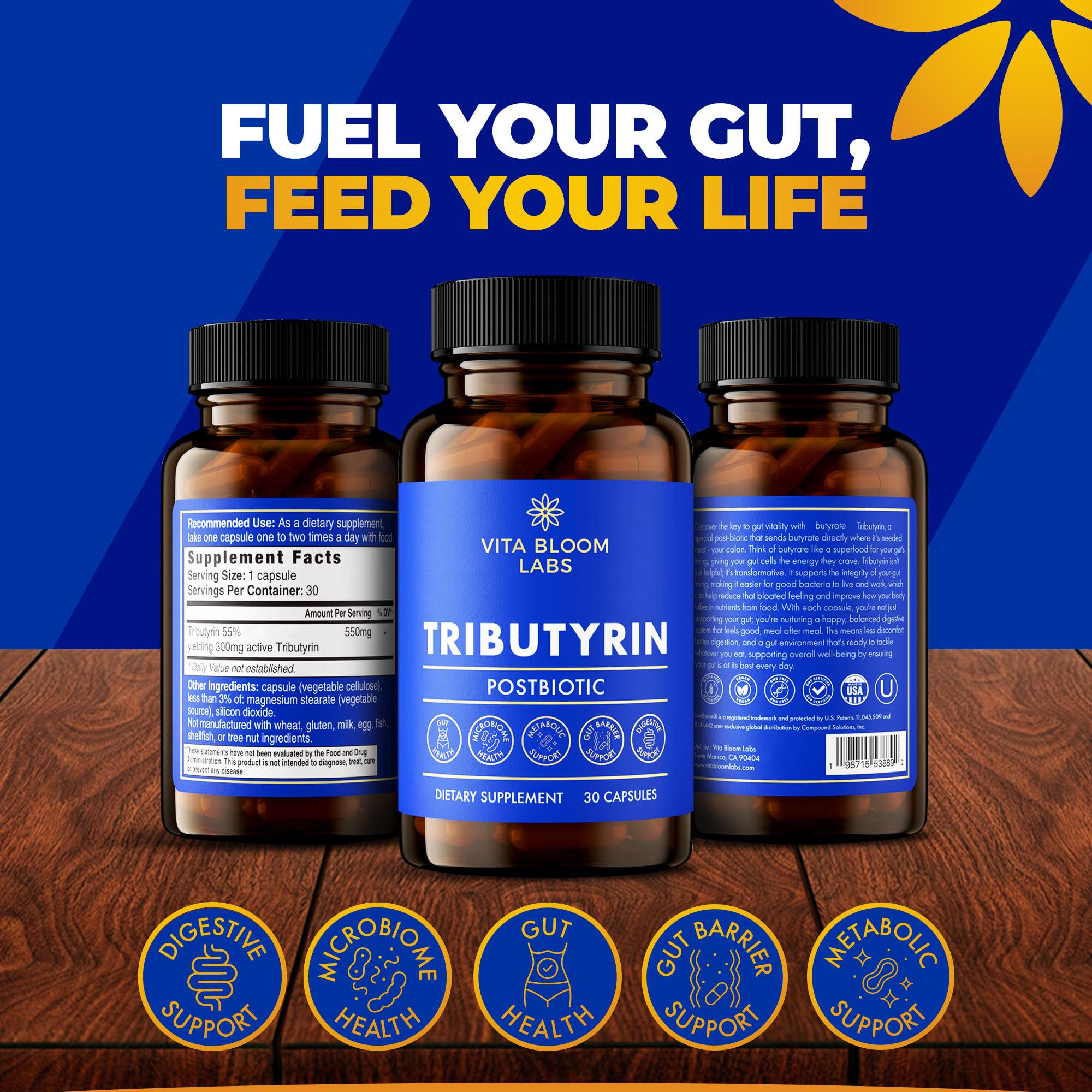 Tributyrin Supplement - Better Delivery & More Effective than Sodium Butyrate - Gut Health & Digestive Support - 3-in-1 Butyrate Postbiotics for Leaky Gut & Gut Barrier Support - 30 Capsules — Amazon image 2