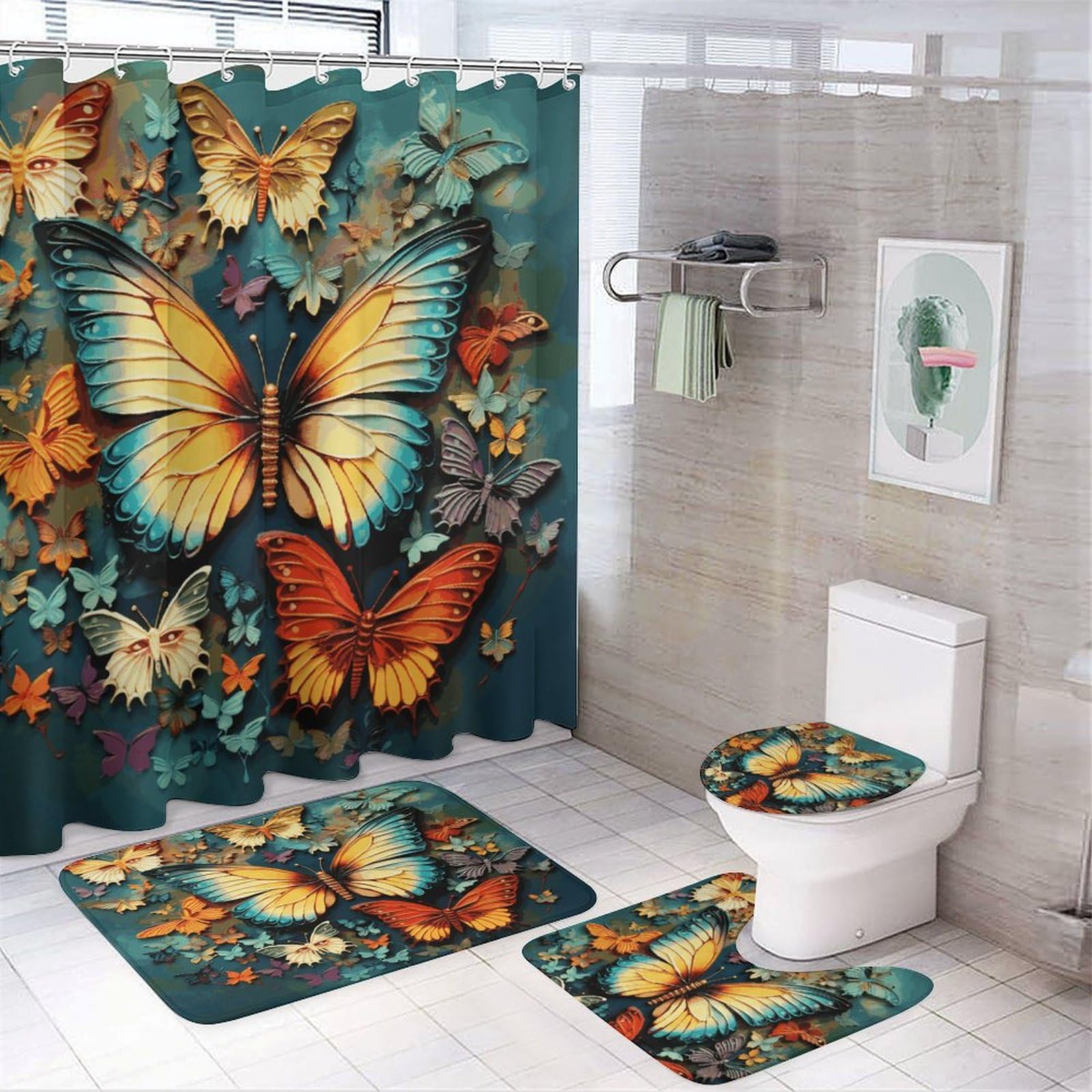 Rideaux de douche anti-éclaboussures avec tapis de bain antidérapant sécurisé