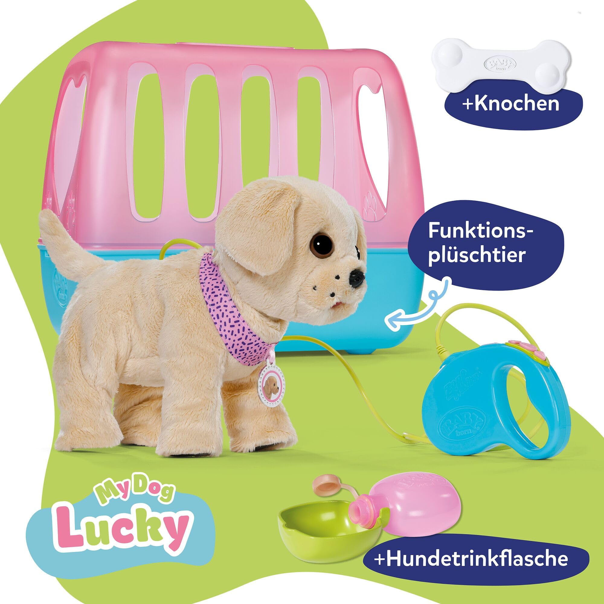 BABY Born Mein Hund Lucky mit Transportbox | 5 Funktionen, Transportbox, Batterien erforderlich