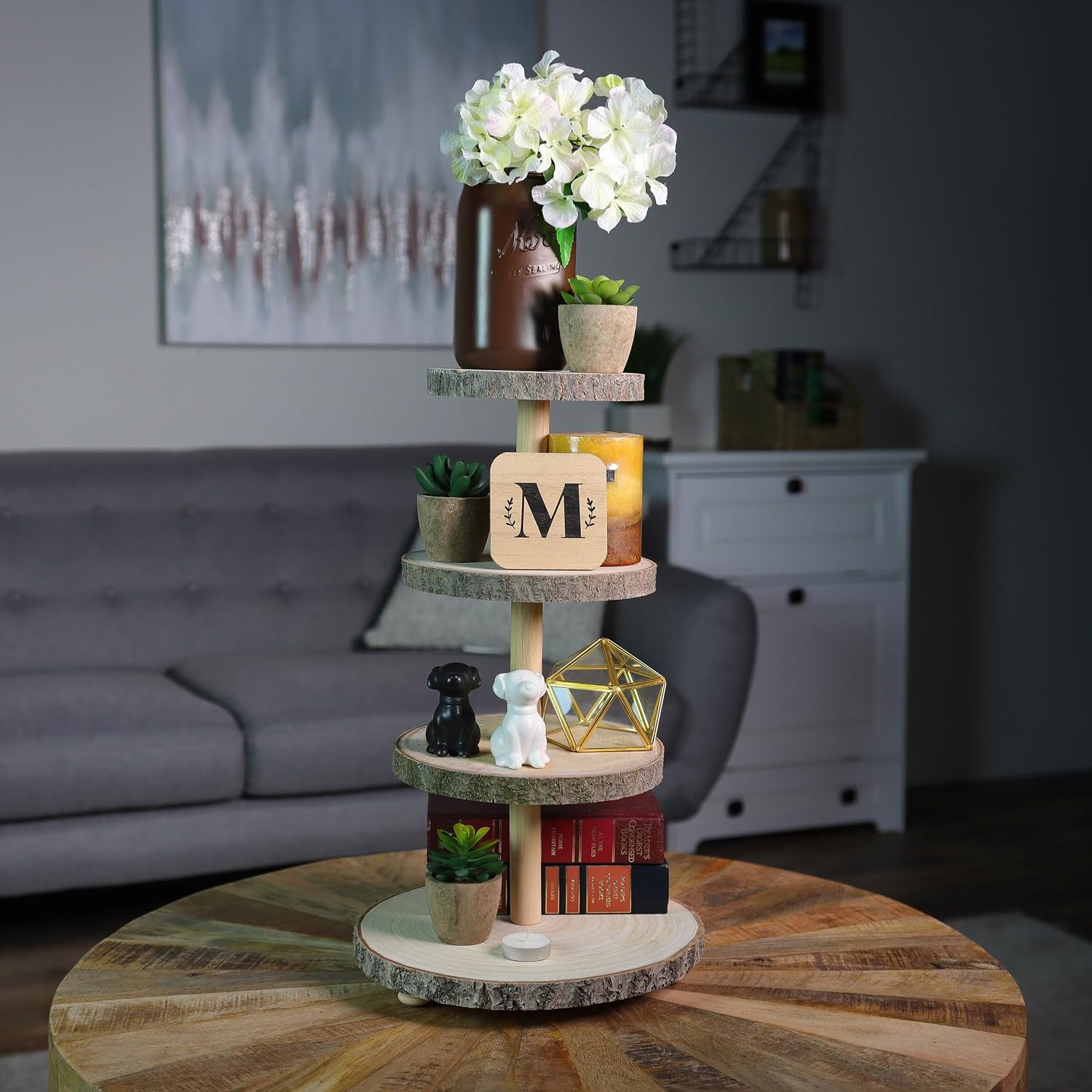 7Penn Wooden Cupcake Stand Rustic Dessert Table Display Set - 4 Tiered Tray Stand Decor for Cake, Cupcakes, Cookies, Crafts - Tabletop Boho Display Shelf for Weddings, Vendor Fair, High Tea, Birthday