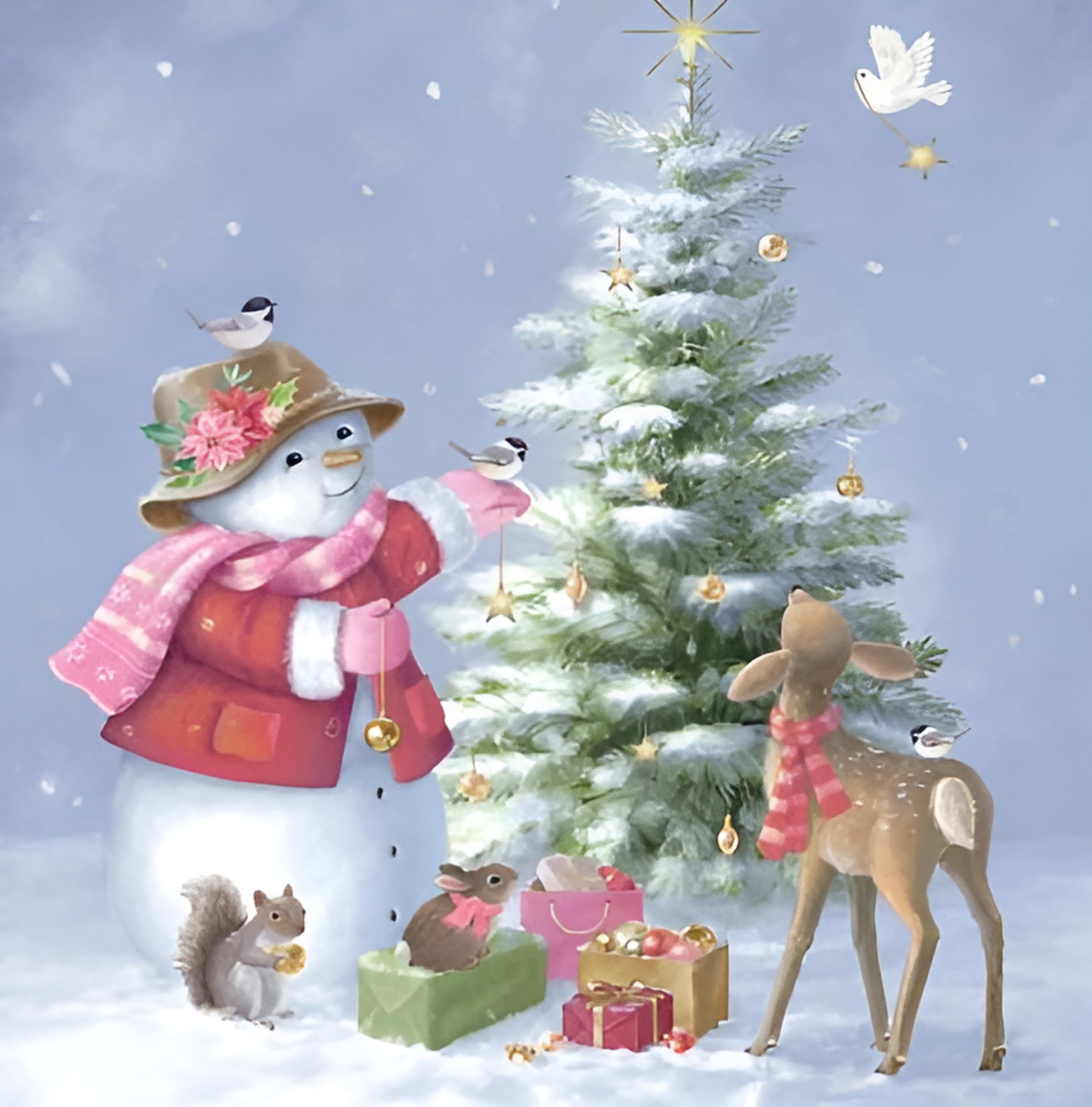 Noel Tatt Charity Christmas Cards Pack of 10, Charity Christmas Cards with Artistic Decorating Snowman and Animals Design