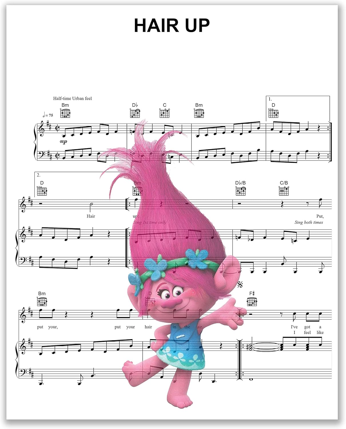 Trolls Song Music Sheet Photos - Set of 4 (8 inches x 10 inches) Poppy Branch Biggie Guy Diamond DJ Suki Cooper Satin Chenille: Posters & Prints