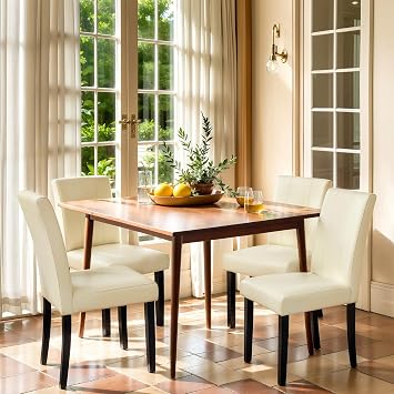 CHUN YI Dining Chairs Set of 4, Faux Leather Dining Room Chairs, Upholstered Modern Parsons Chairs for Dining Room Kitchen Side Chair with Sturdy Wood Legs, Cream Only Chair