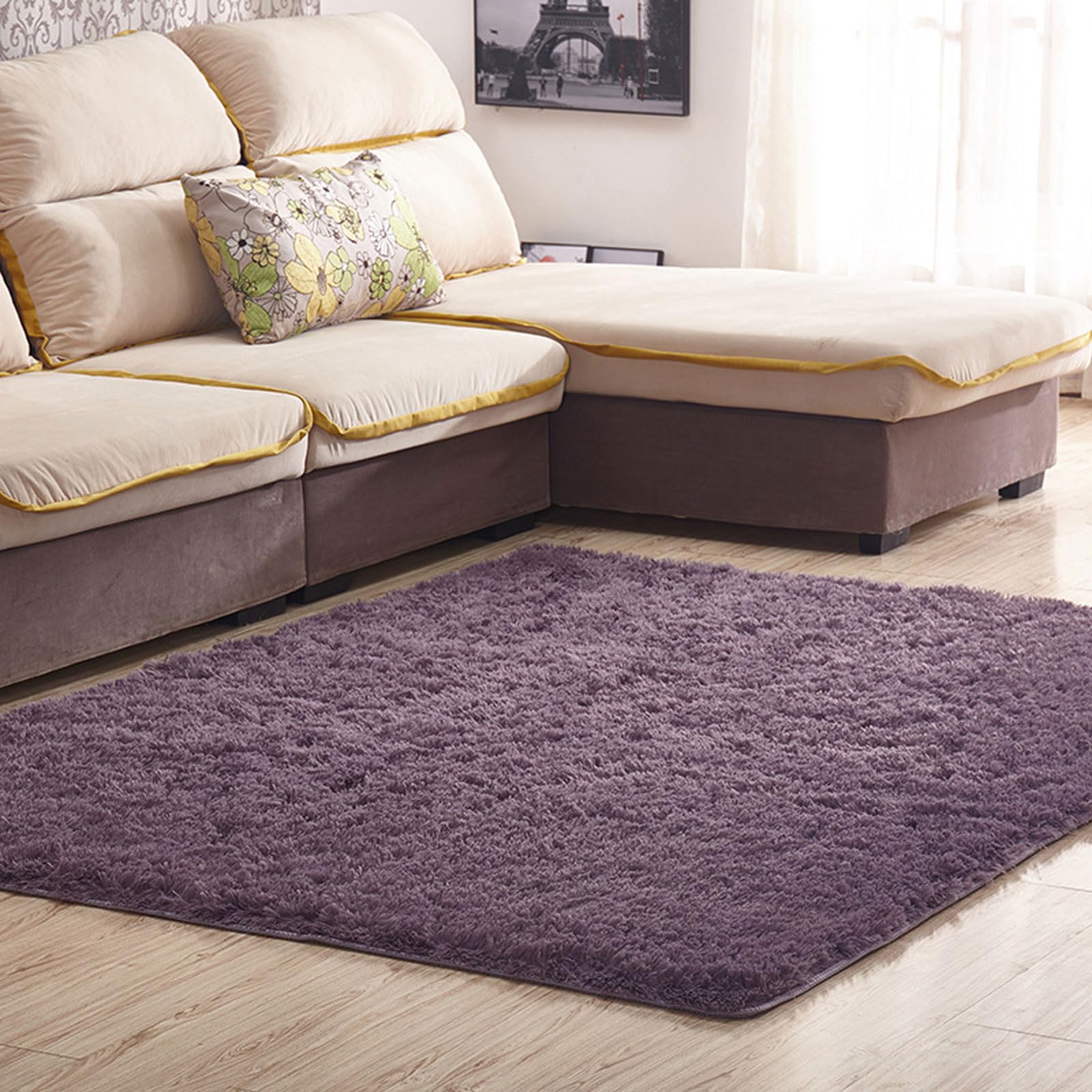 OPFdfhDFH Carpets, Luxury Fluffy Shag Lounge Area Rug Non Shedding Dense Rugs Soft Touch Chic Traditional Ideal For Living Room,Bedroom(Gray Purple,140x200)