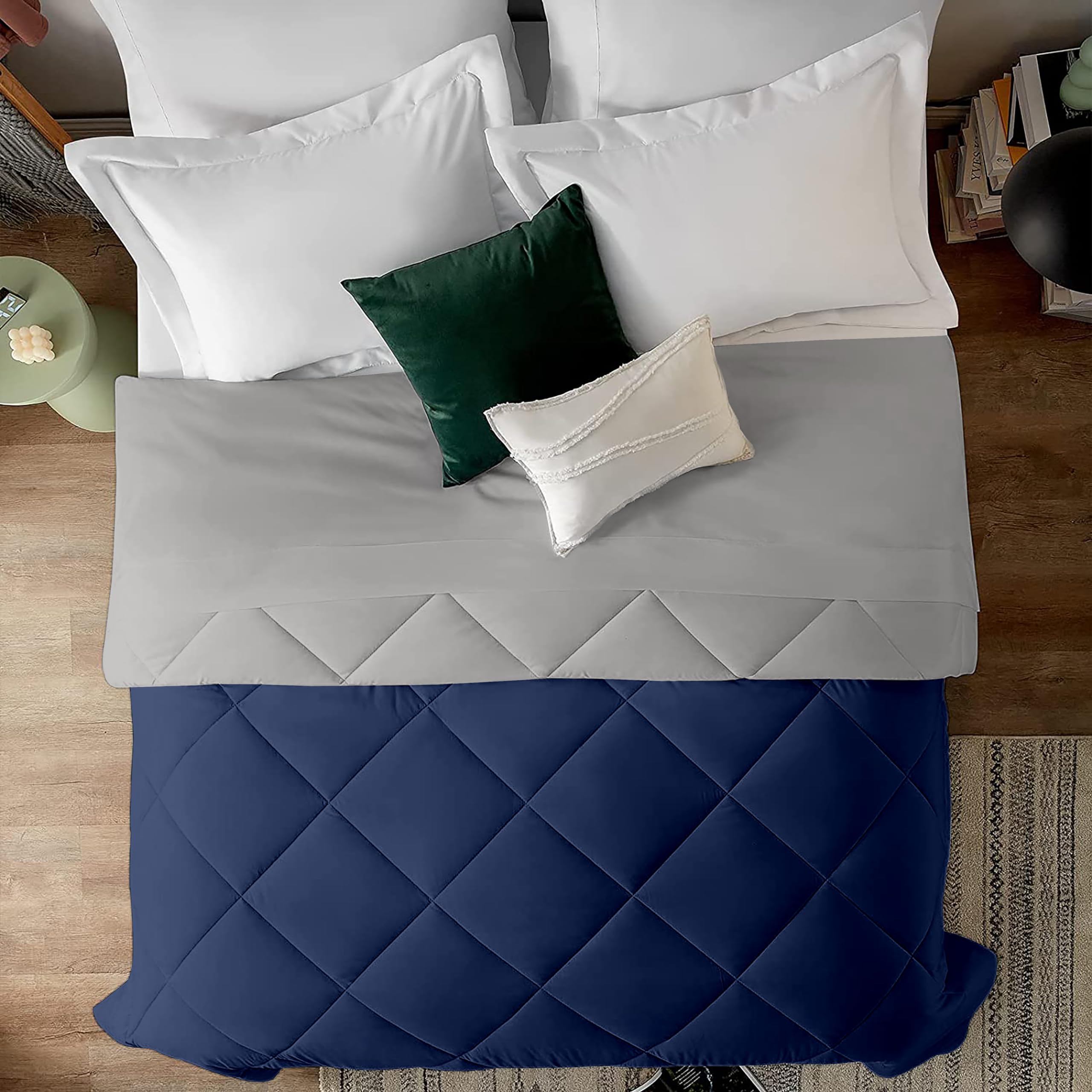 EDMUND - 600 GSM Heavy Winter Reversible Comforter for Double Bed Comforter/Duvet/Rajai/Quilt/Blanket (60" x 90") Inches - Winter 600 GSM Comforter | Navy Blue&Silver| TC - 300-image-30