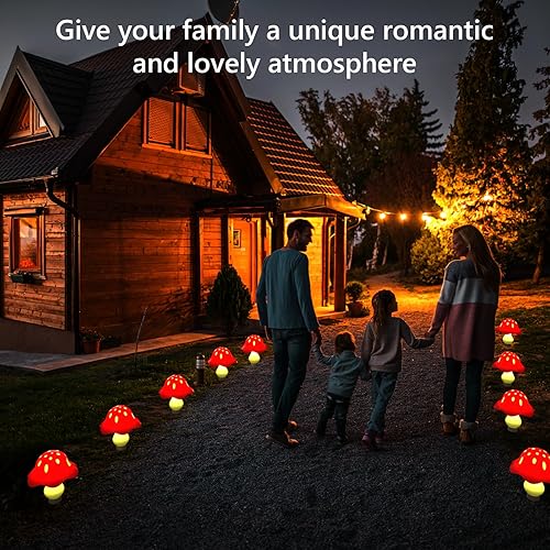 Miniatura 4 de Luces solares rojas de hongos para exteriores, 12 unidades, 8 modos, 24.6 pies, impermeables, para jardín, patio, camino, campamento, decoración al