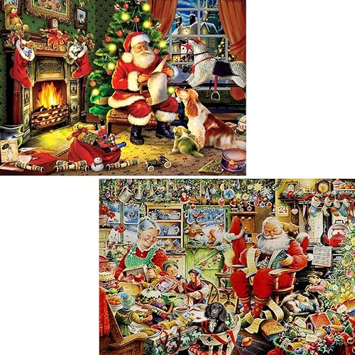 Miniatura 1 de Paquete de 2 rompecabezas de Navidad, regalos de Papá Noel y sorpresa, decoraciones de Navidad, rompecabezas para adultos de 1000 piezas en