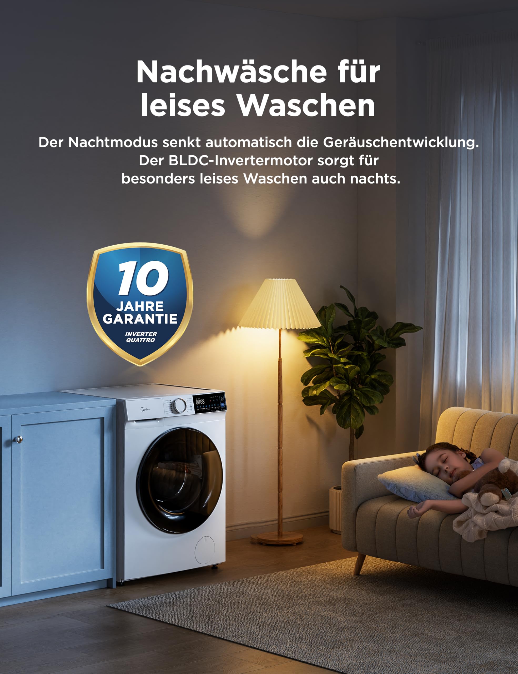 Midea Waschmaschine V5 Series 8 kg 1400 U/min Steam Wash Turbo Wash BLDC Inverter Motor APP-Steuerung Weiß