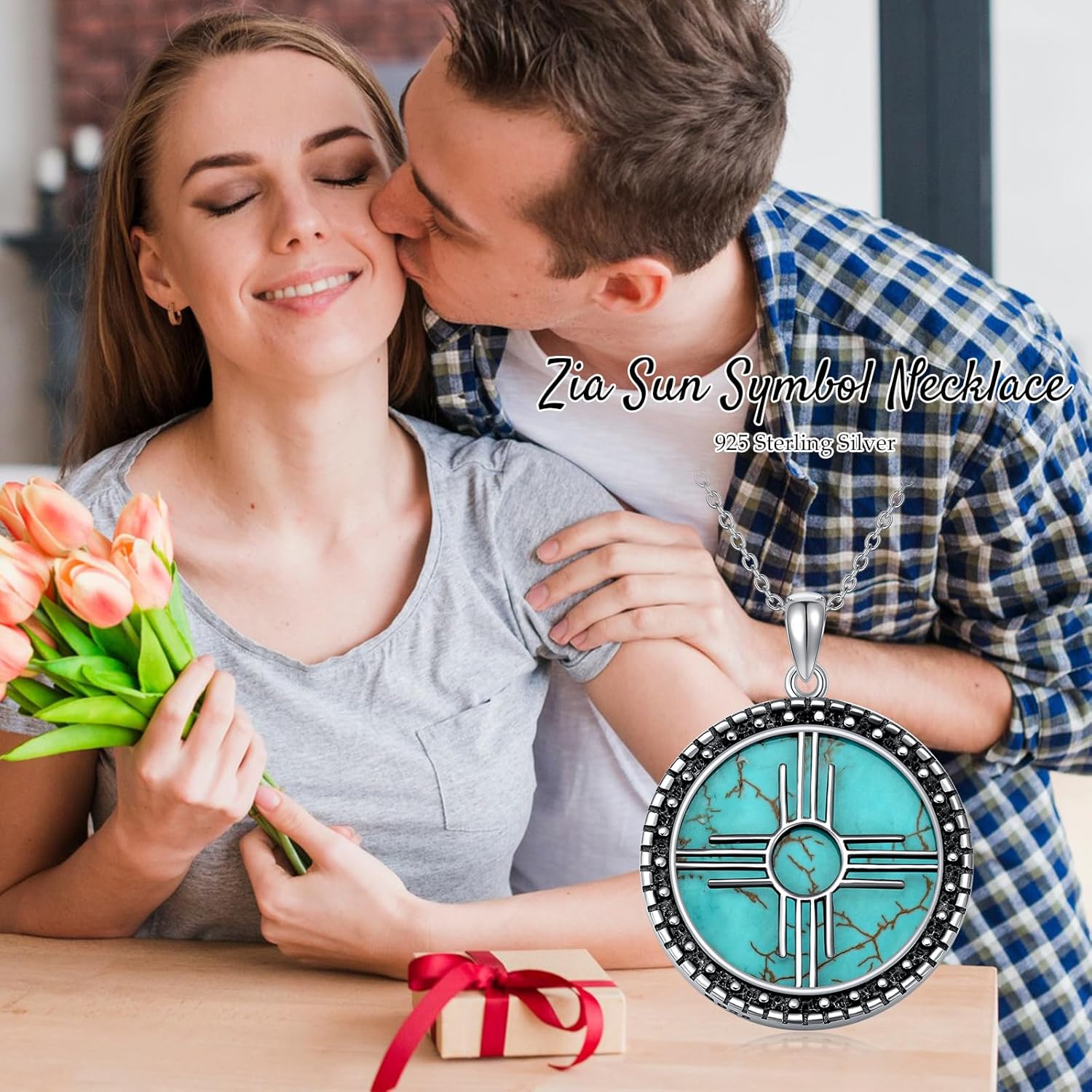 Turquoise Zia Sun Symbol Necklace 925 Sterling Silver Real Turquoise Gemstone Zia Pendant New Mexico Jewelry Gifts for Women - Image 7