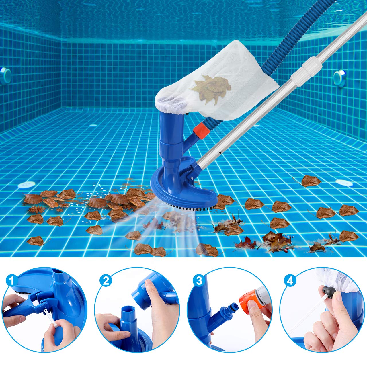 3-teiliges Pool Kescher Set Mit Flachkescher, Tiefenkescher & 1,05m Teleskopstange | Für Pools, Spas & Heiße Quellen | Ideal Zur Reinigung Von Blättern & Insekten | Robuste ABS Konstruktion