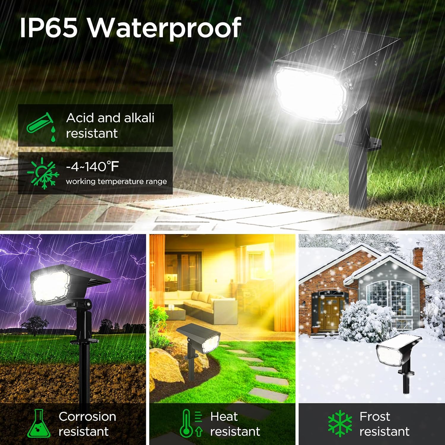 ropelux Solar Spotlights Outdoor,Solar Lights for Outside Dusk-to-Dawn with 2 Modes Pathway Landscape Wall Lighting,2-in-1 Solar Powered Light Waterproof with Adjustable Lamp Head and Solar Panel