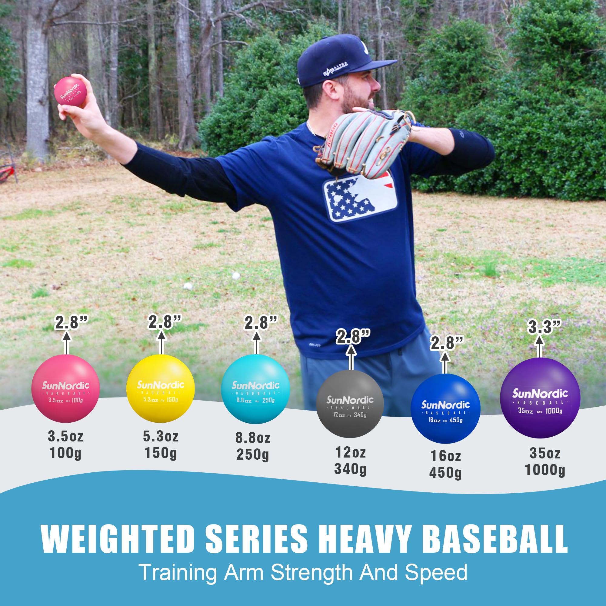 SunNordic Set da baseball pliometrico ponderato 6/9 (3,5-1984,5 g) - Palline da baseball Plyo a peso variabile