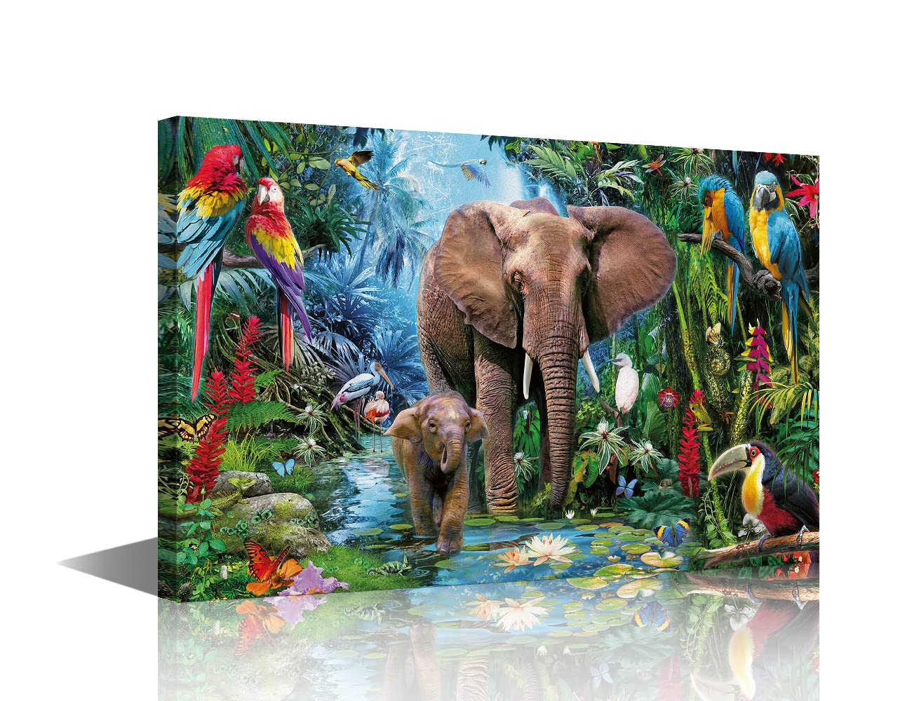 Canvas Printing Rustic Bedroom Decor Forest Elephant Animal World Wall Art Home Artwork Print Used in Bathroom Office Fireplace Kitchen Dining Room Decorate Framed Ready to Hang 16x24inch