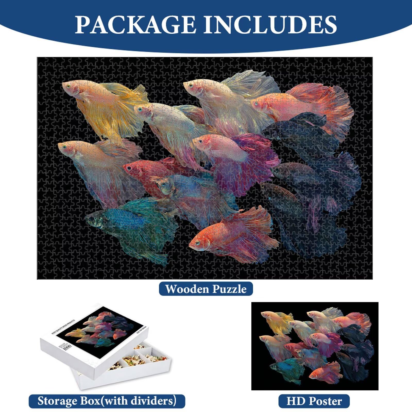 Puzzle 1000 Pièces, Couleur & Poisson Puzzle en Bois Durable 1T#992 | Puzzle en Bois, Découpe de Précision, Encres aux Couleurs Vives, Loisir Relaxant, Décoration Intérieure, Cadeau, 50x75cm
