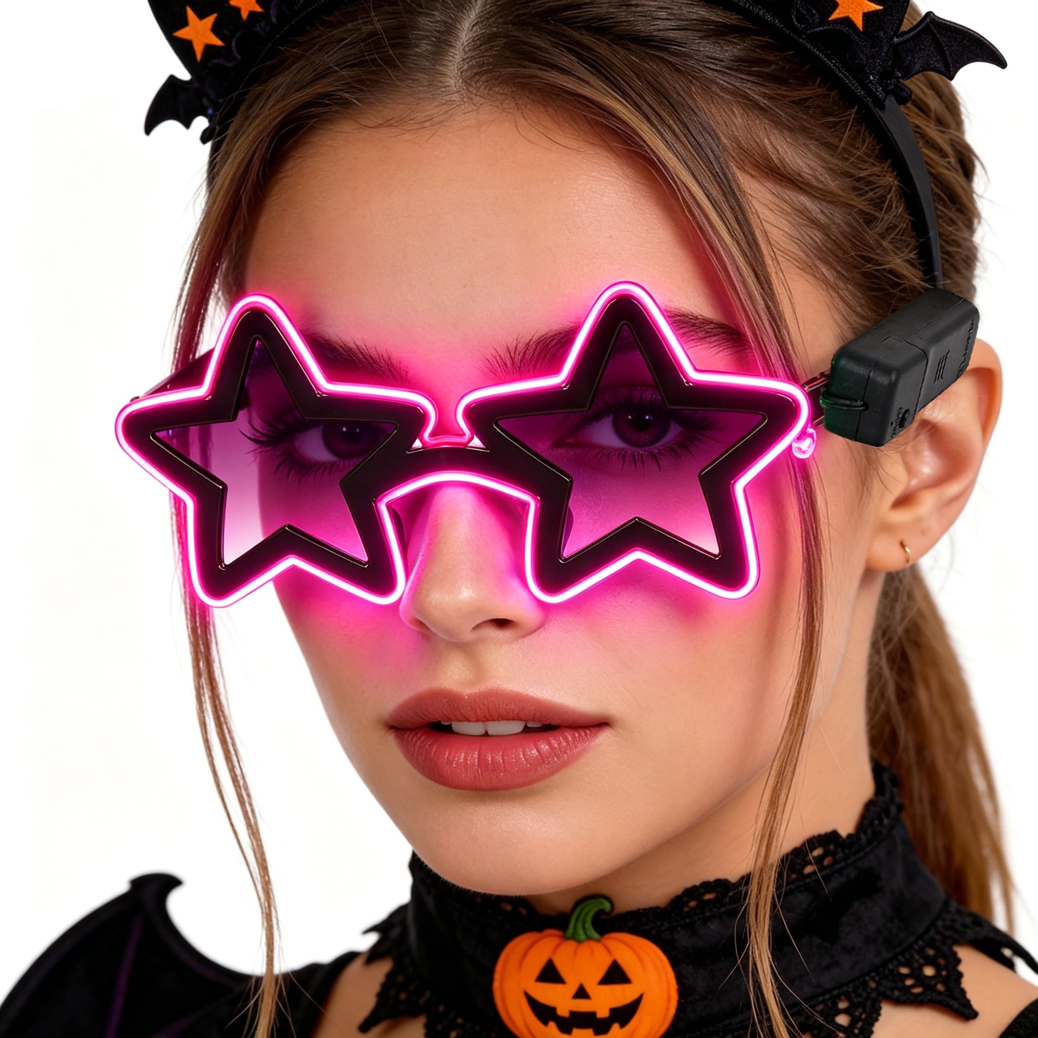 Moonlove LED Star Shaped Glasses Wireless Neon Light Up Sunglasses with 3 Flash Modes Glow in the Dark Novelty Eyewear for Concert Festival Halloween Birthday Club Rave Party, Batteries Not Included