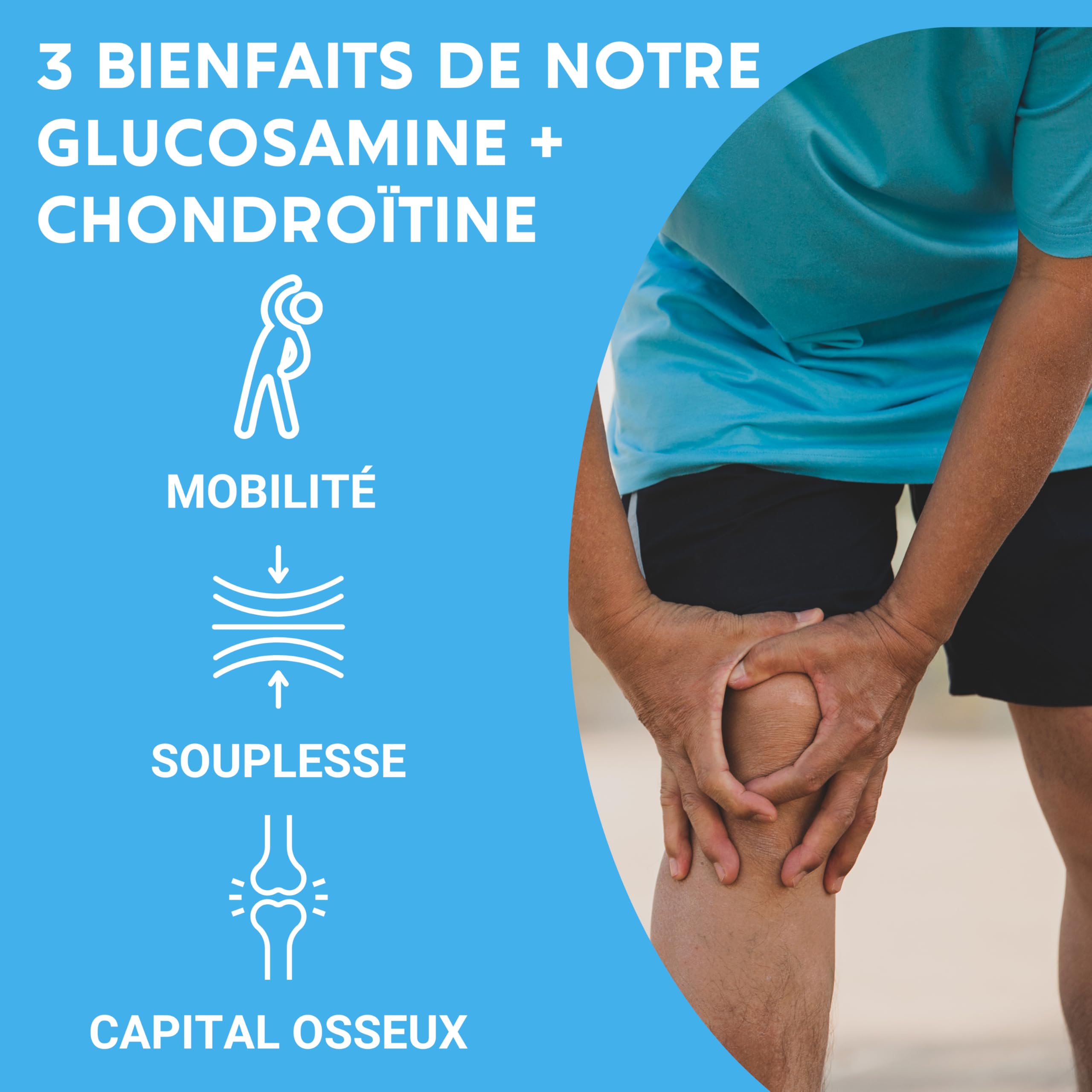 GLUCOSAMINE + CHONDROÏTINE | Articulations douloureuses, Mobilité | 60 gélules | Complement alimentaire | Fabriqué en France | Glucosamine chondroïtine