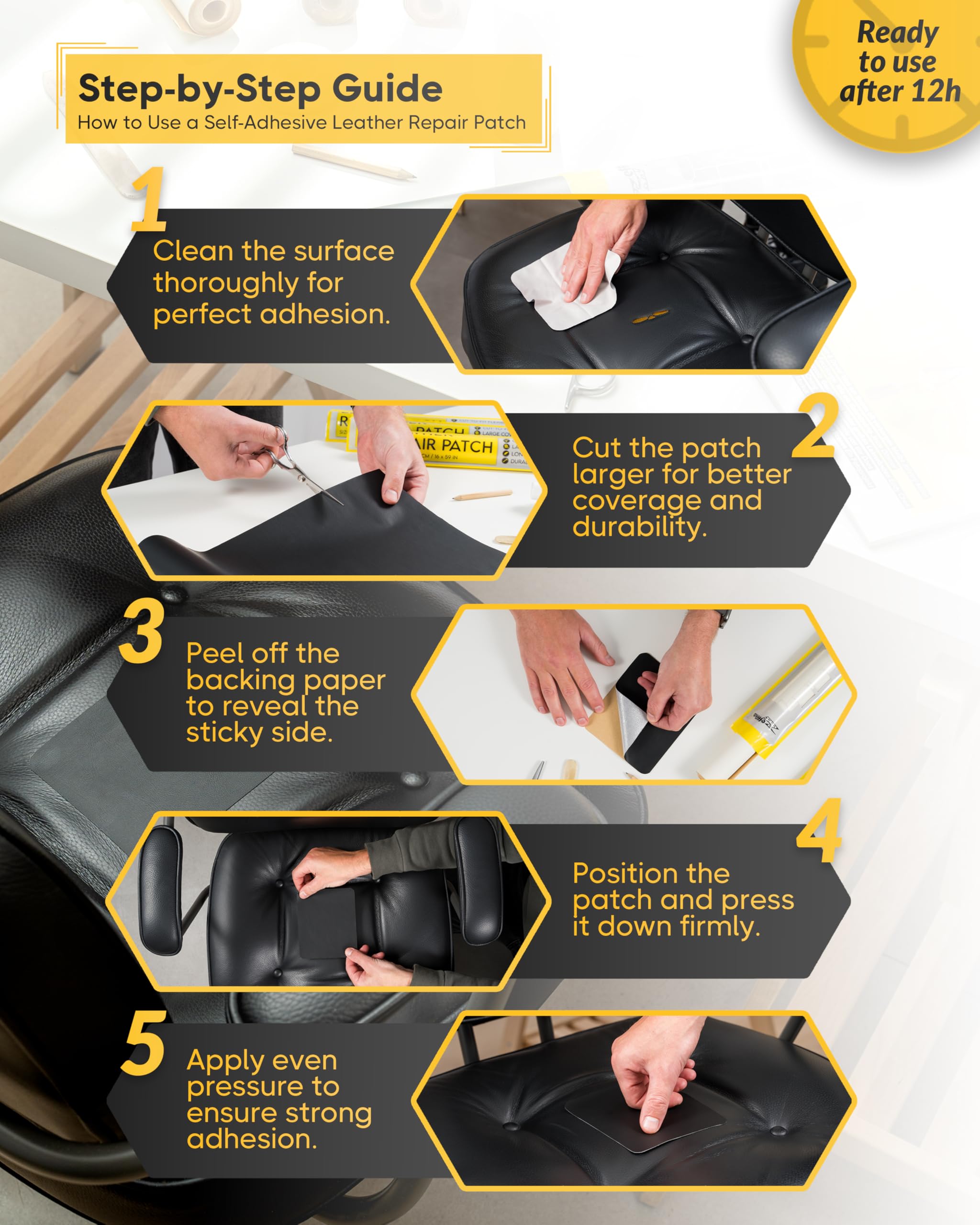 ZEFFFKA Patch Riparazione In Similpelle PVC - 40.6x150 Cm Autoadesivo, Per Mobili, Sedili Auto, Divani E Giacche