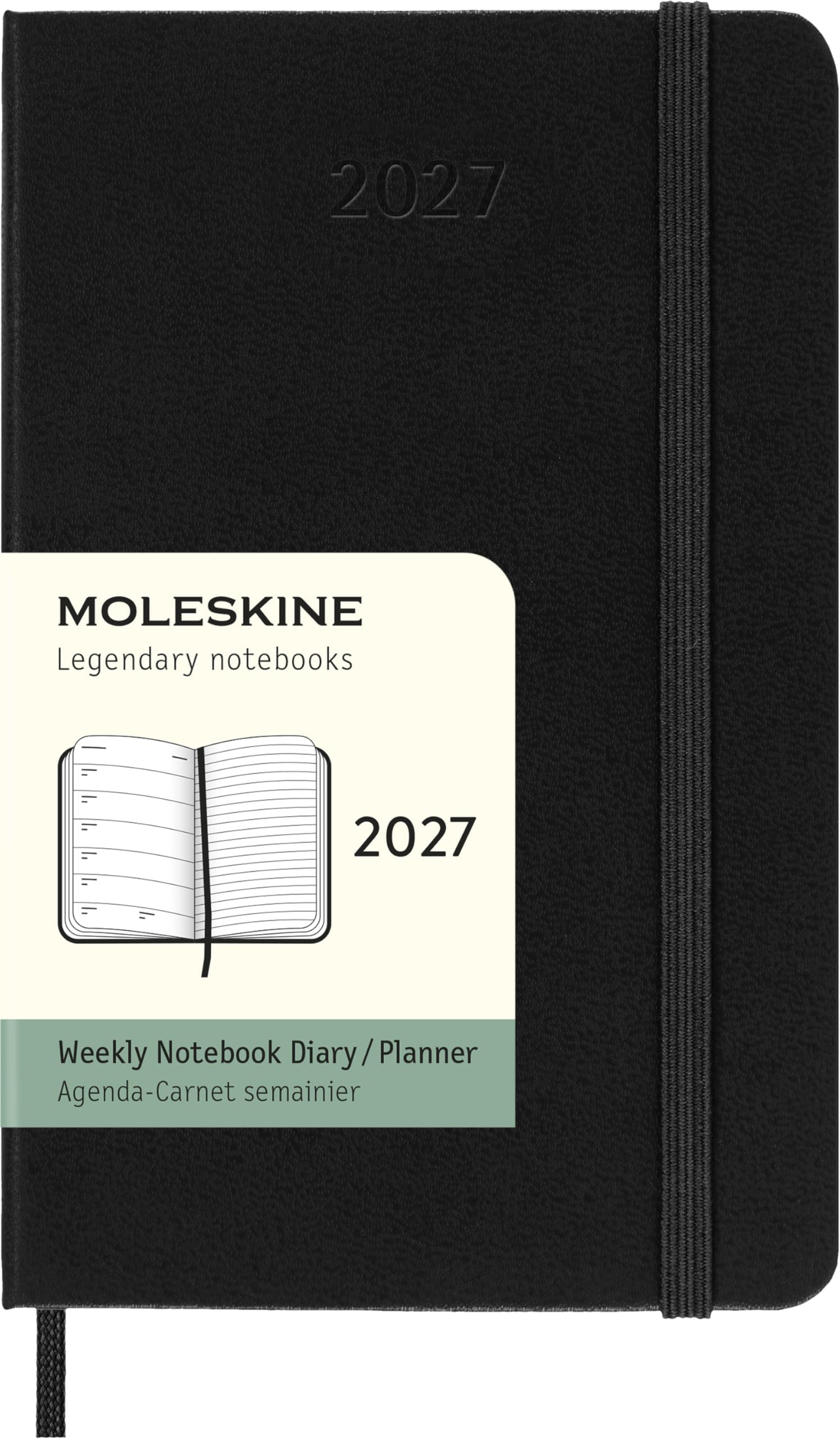 Moleskine Weekly Planner 2027, Hard Cover 12 Month Diary with Space for Notes and Elastic Closure, Pocket Size 9x14 Cm, Black