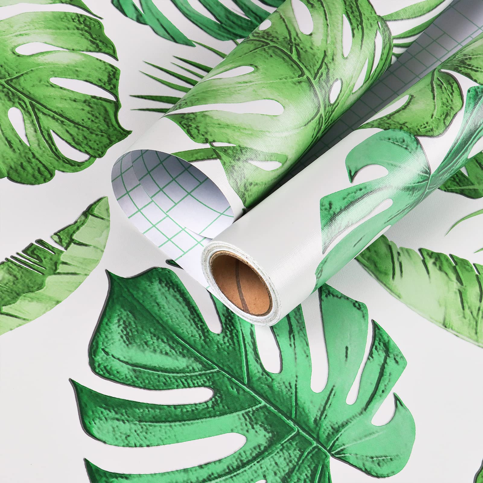 HotDecorGreen Tropical Palm Leaf Wallpaper Peel and Stick Green Leaf Botanical Wallpaper Floral Removable Jungle Plant Self Adhesive Floral Contact Paper for Cabinets Bedroom Accent Walls 17.7"x80"