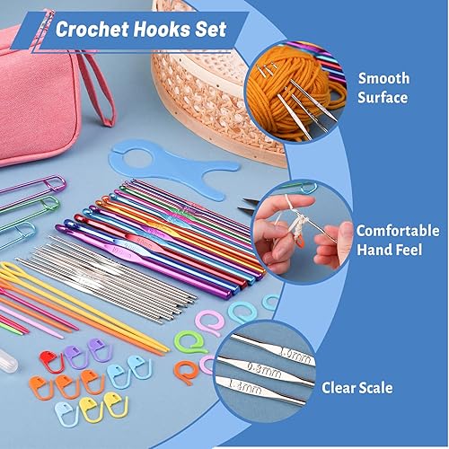 Miniatura 45 de IMZAY Juego de 110 ganchos de ganchillo, juego de agujas de ganchillo con estuche de almacenamiento, agujas ergonómicas para tejer romas, marcador