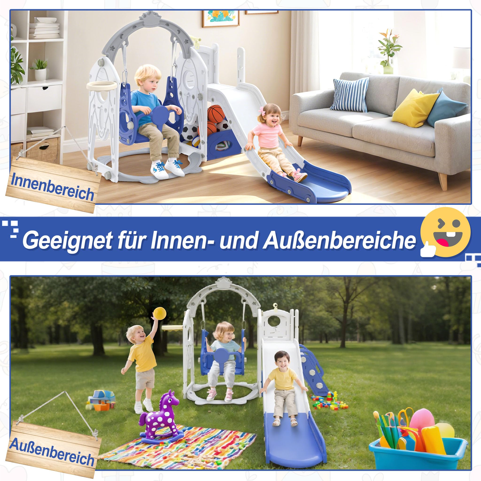 Froadp 6-in-1 Kinderrutsche für Kleinkinder ab 1 Jahr, Indoor Outdoor, HDPE & PP, bis 50kg