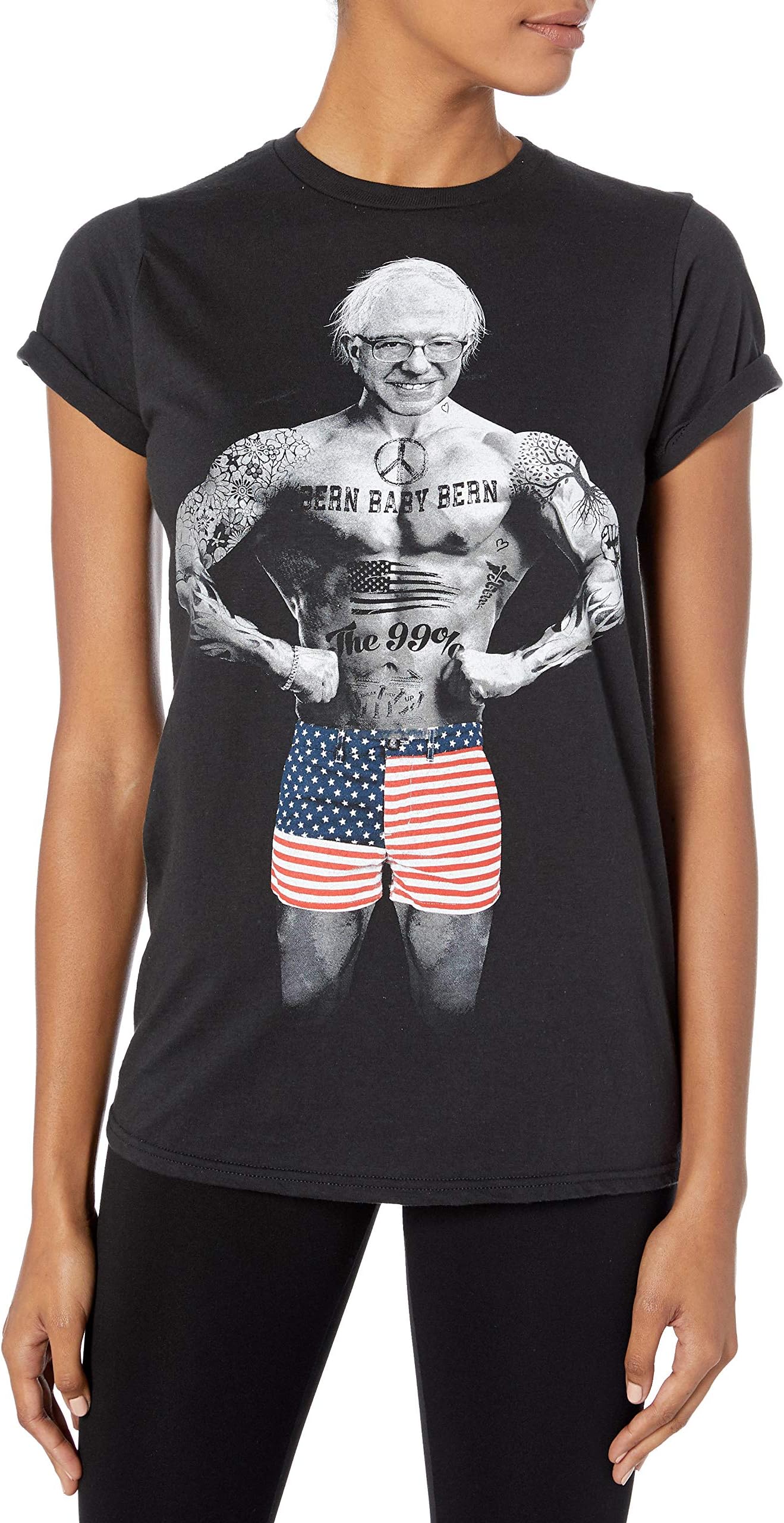 Faux RealShort Sleeve Fitted Crew Neck Tattoo Politician T-Shirt