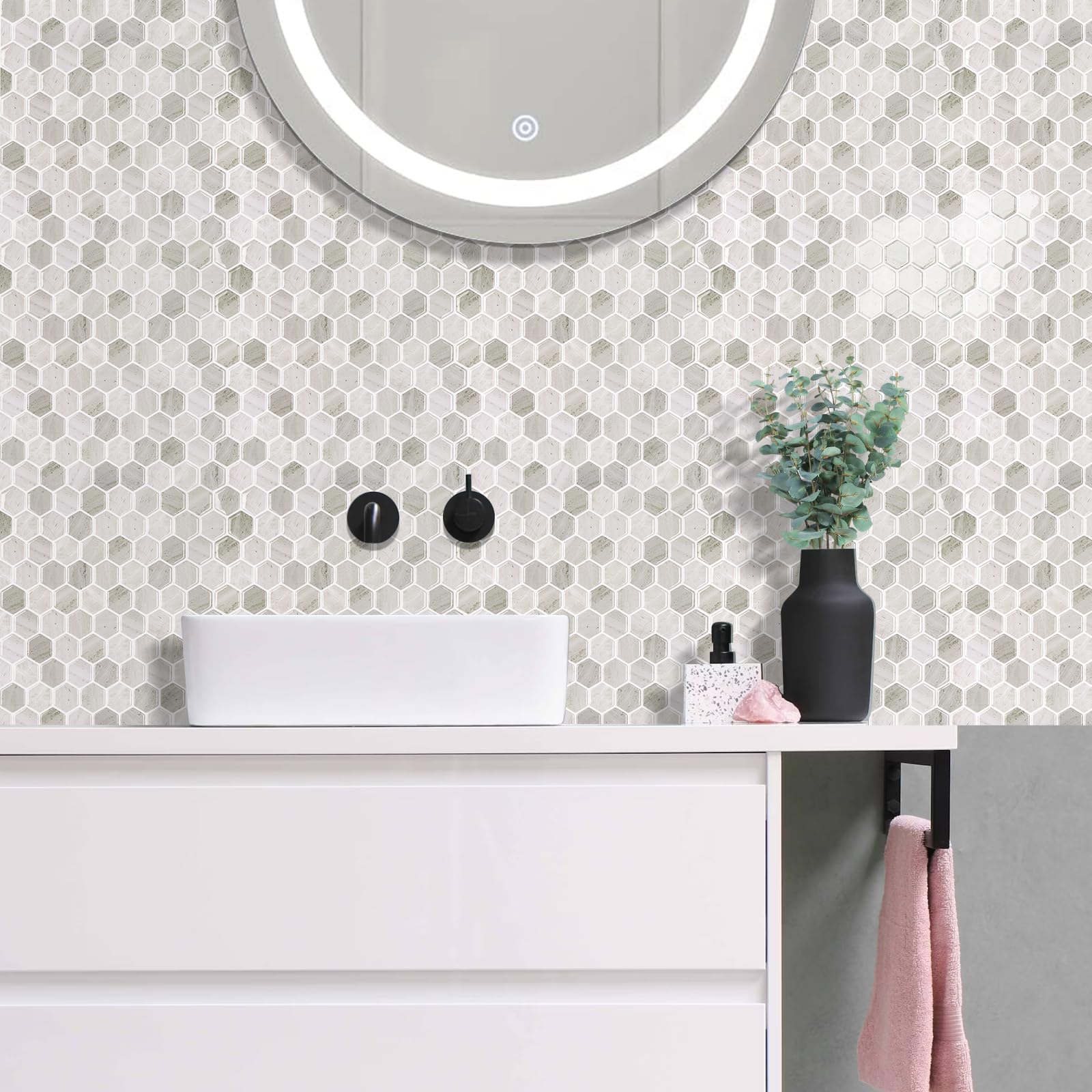 10-Foglie Esagono Piastrelle Adesive 3D Mattonelle Adesive per Muro Cucina Bagno (30.5 x 30.5cm)