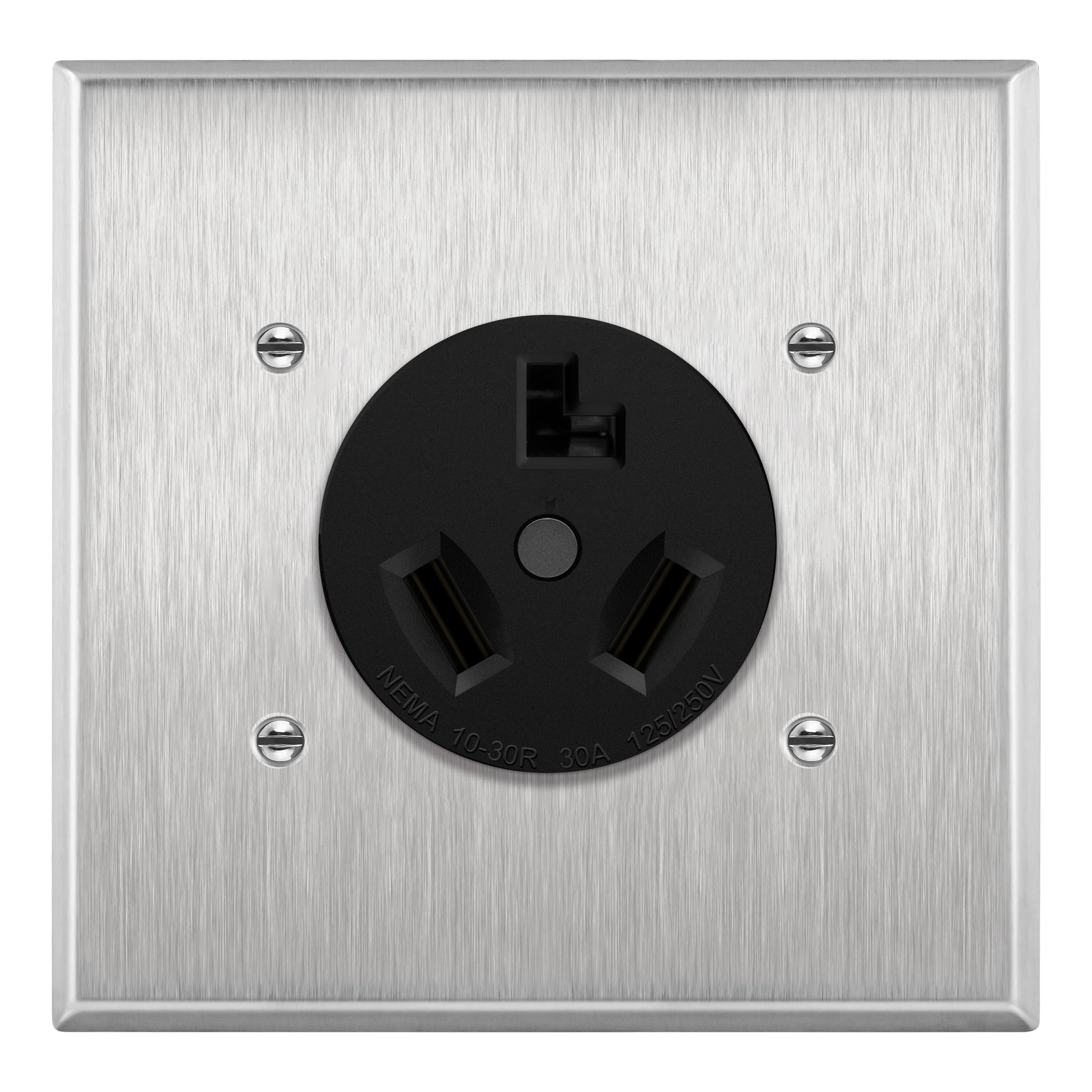 ENERLITES 30 Amp Dryer Receptacle with Metal Wall Plate, NEMA 10-30R, Residential Commercial Industrial Grade, Outdoor/Indoor, 3-Pole, 3 Wire, No Ground Contact, UL Listed, 67300-BKWP, Black